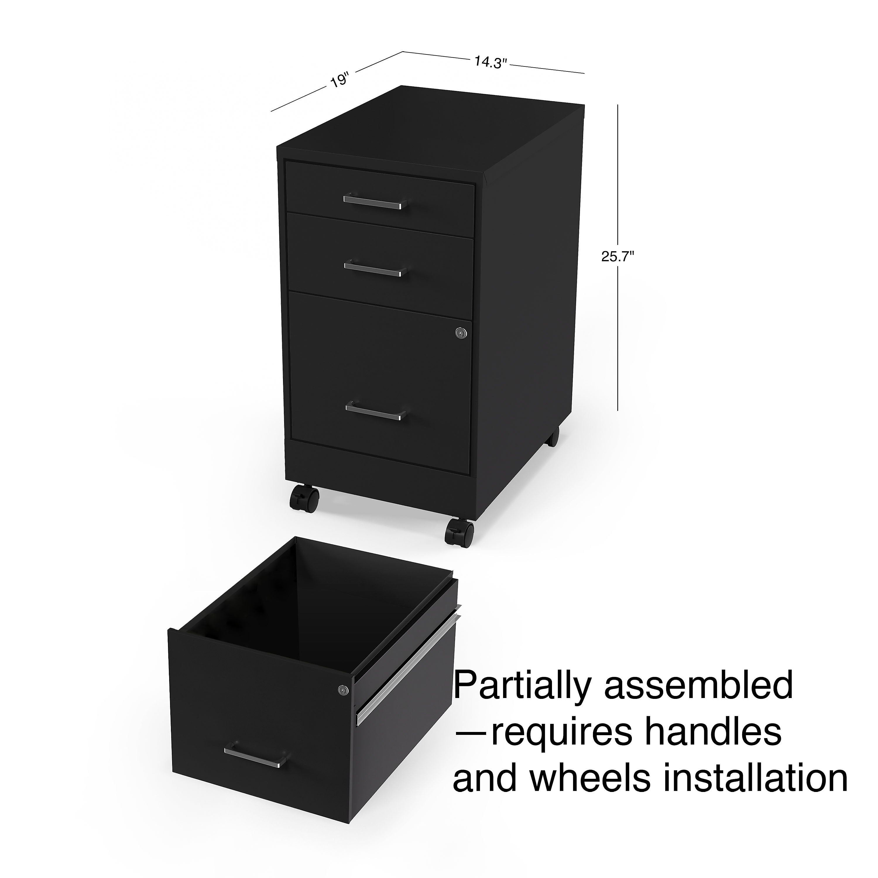 Staples 3-Drawer Vertical File Cabinet, Locking, Letter, Black, 19
