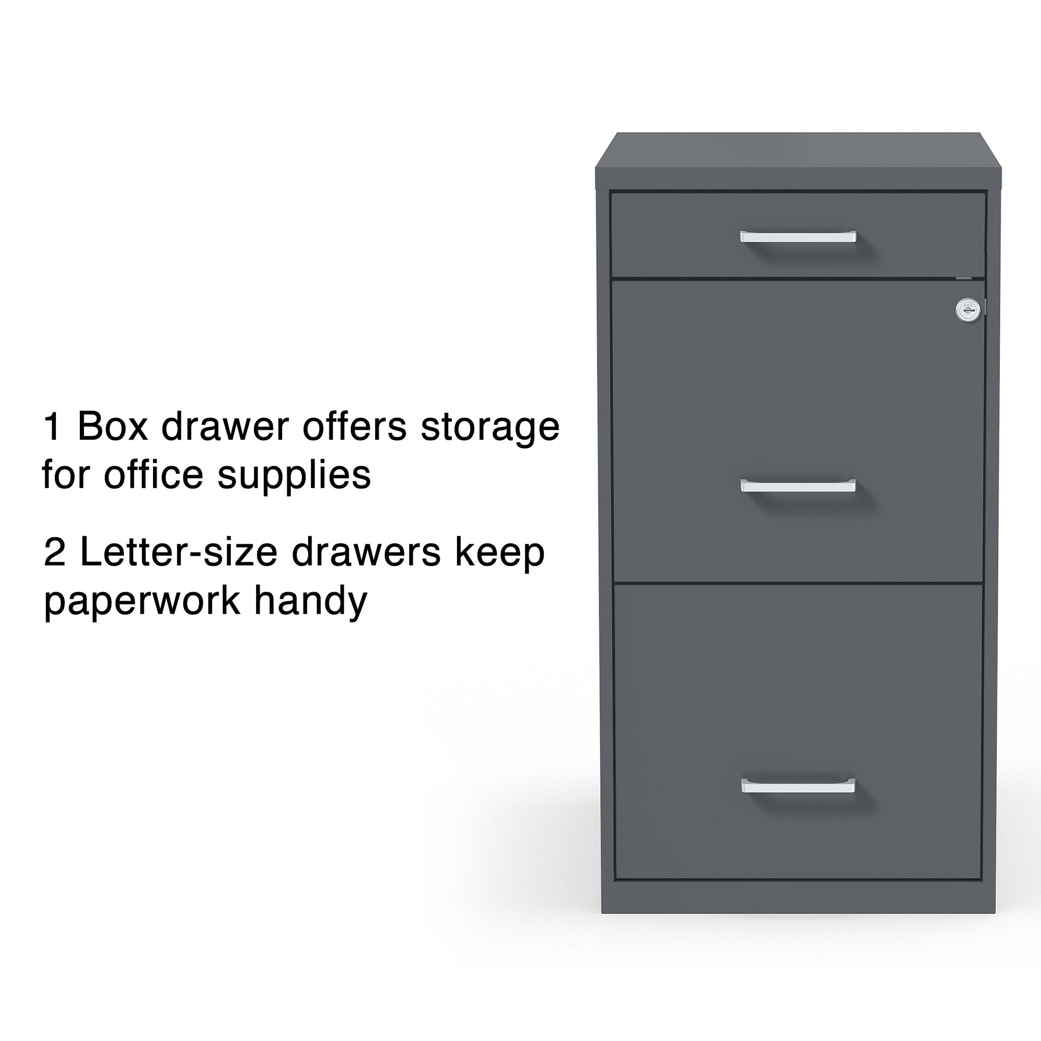 Staples 3-Drawer Vertical File Cabinet, Locking, Letter, Charcoal, 18