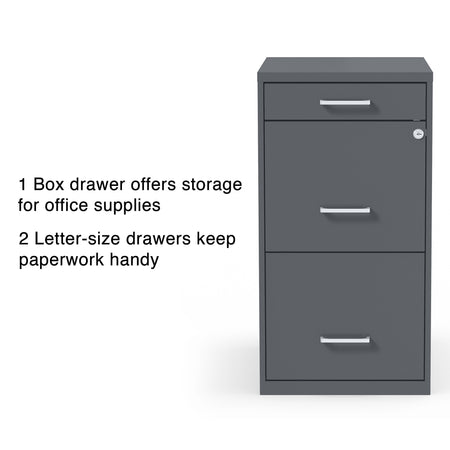 Staples 3-Drawer Vertical File Cabinet, Locking, Letter, Charcoal, 18"D