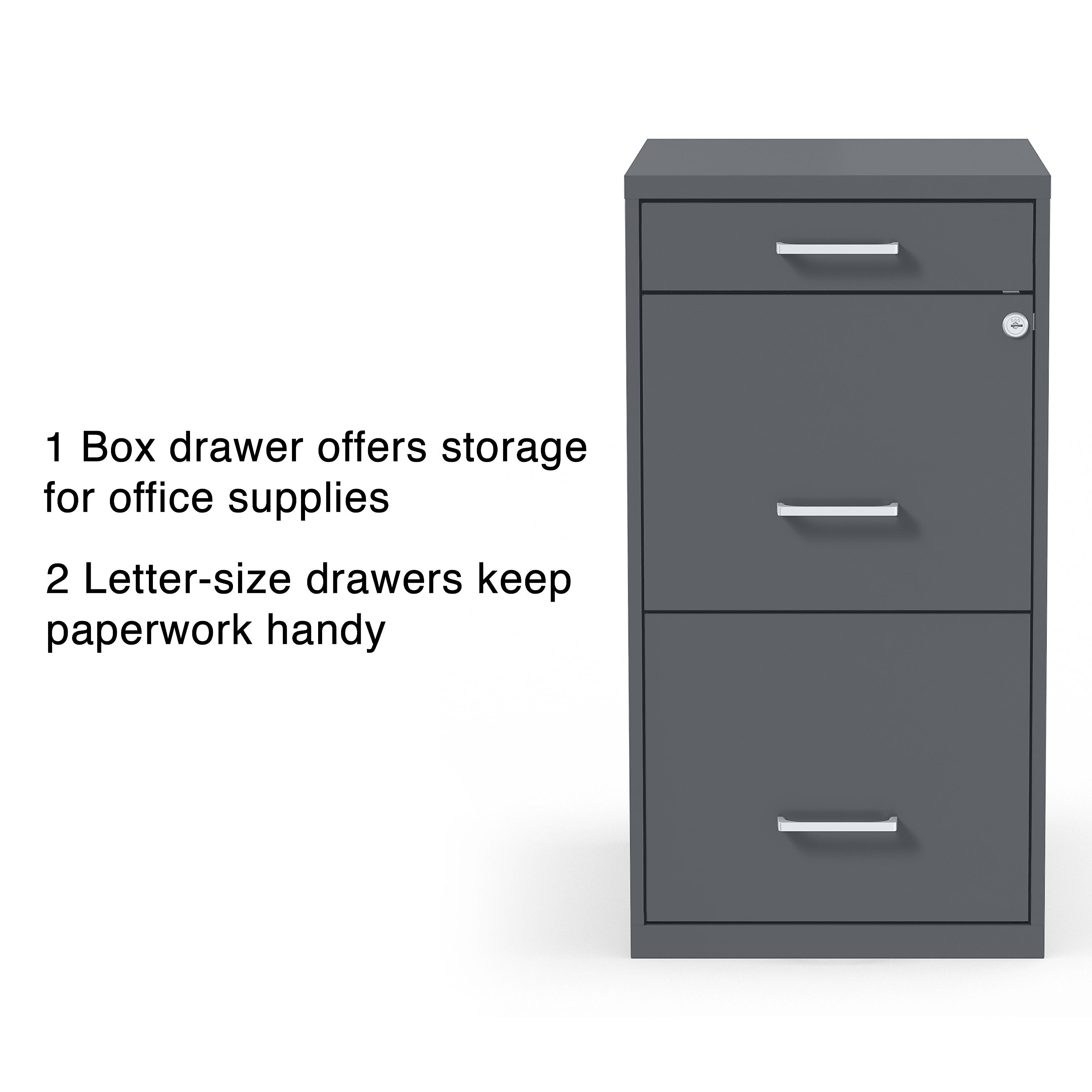 Staples 3-Drawer Vertical File Cabinet, Locking, Letter, Charcoal, 18"D