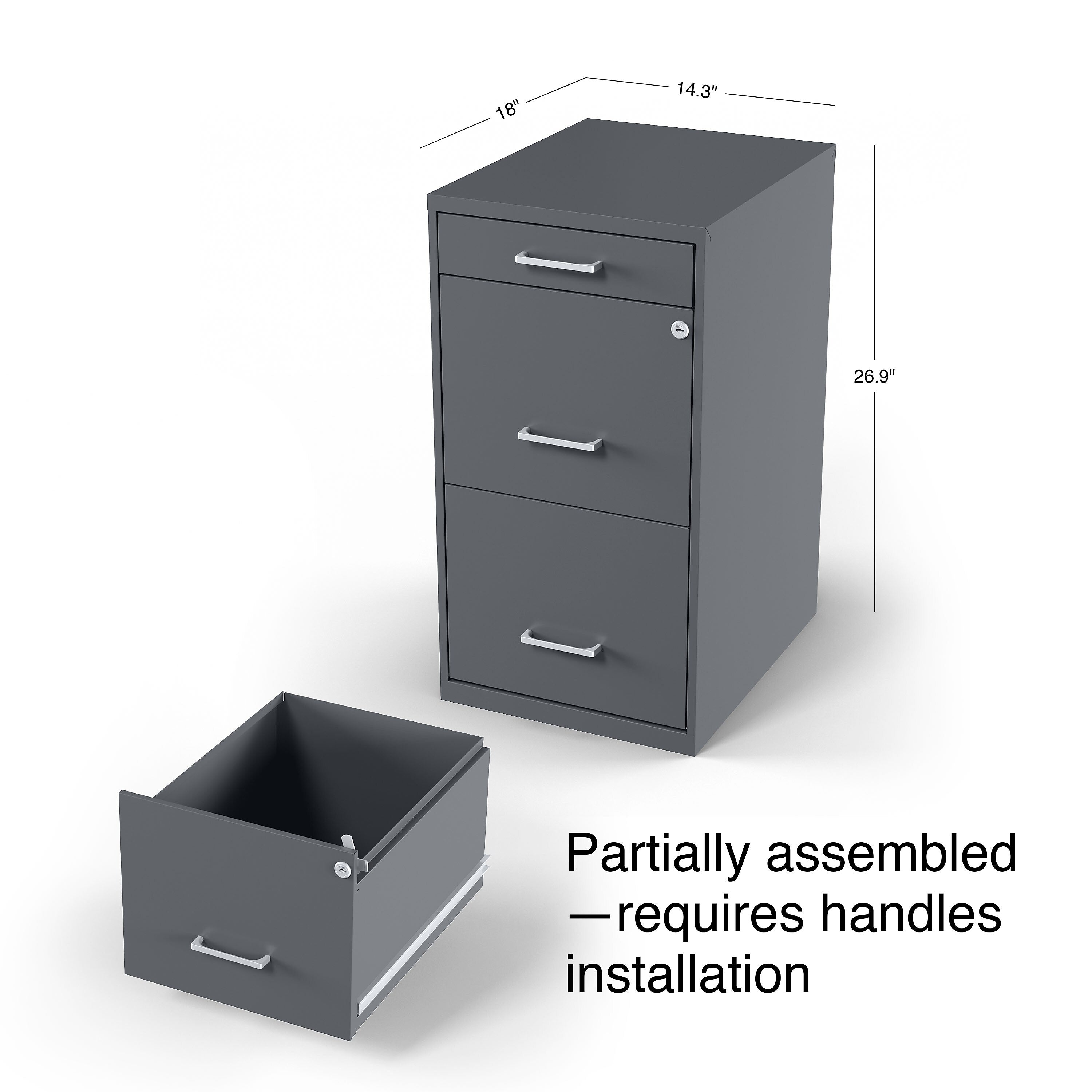 Staples 3-Drawer Vertical File Cabinet, Locking, Letter, Charcoal, 18