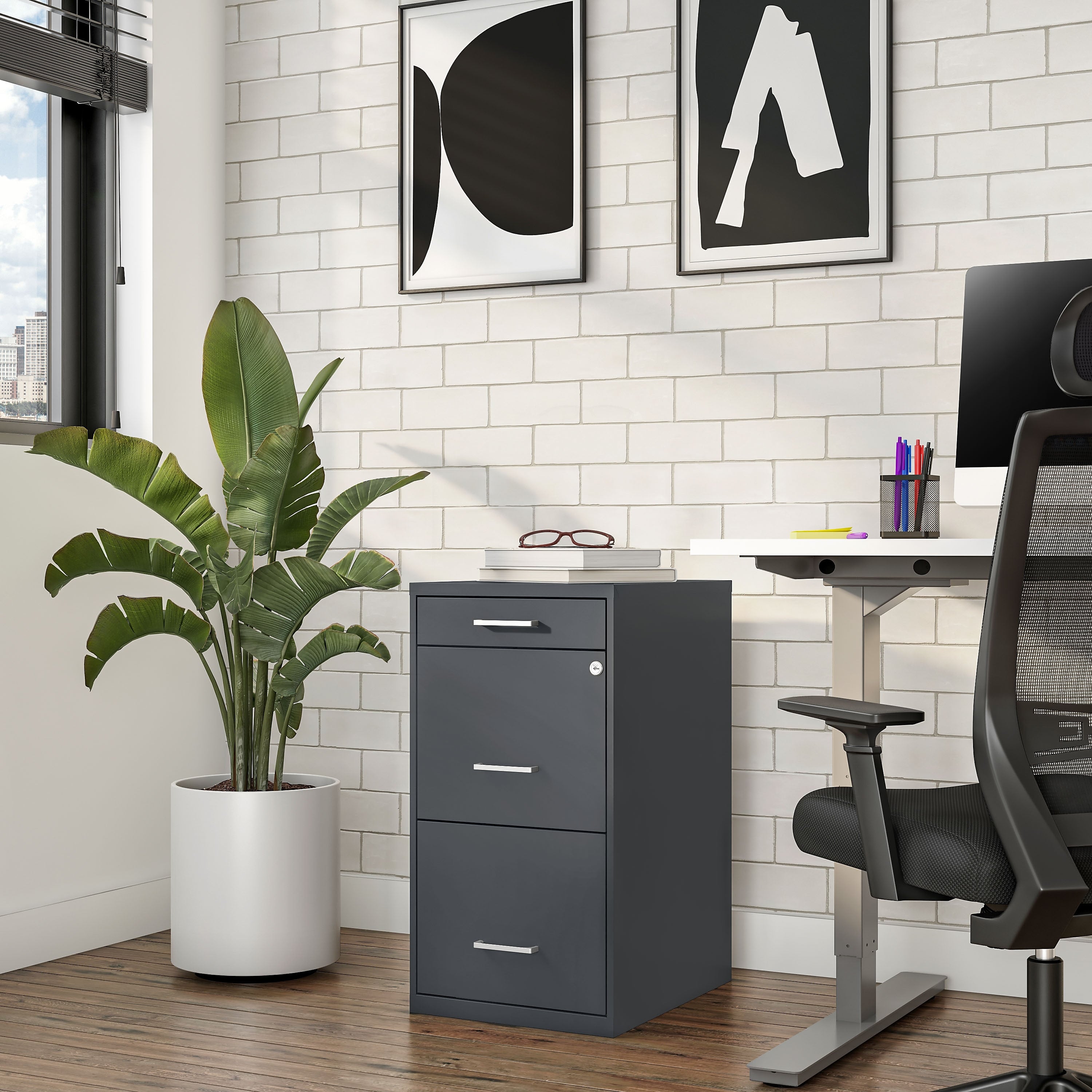 Staples 3-Drawer Vertical File Cabinet, Locking, Letter, Charcoal, 18