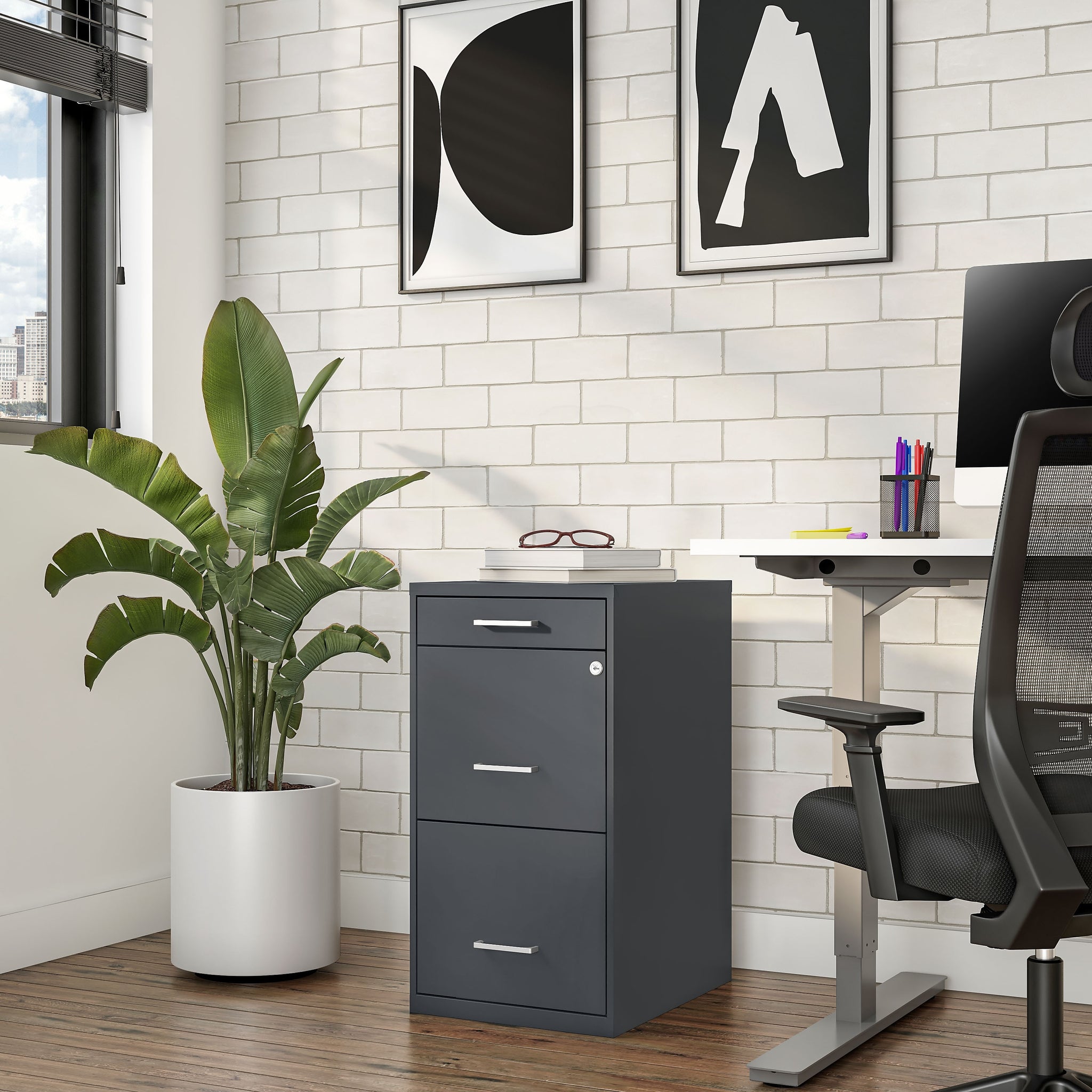 Staples 3-Drawer Vertical File Cabinet, Locking, Letter, Charcoal, 18