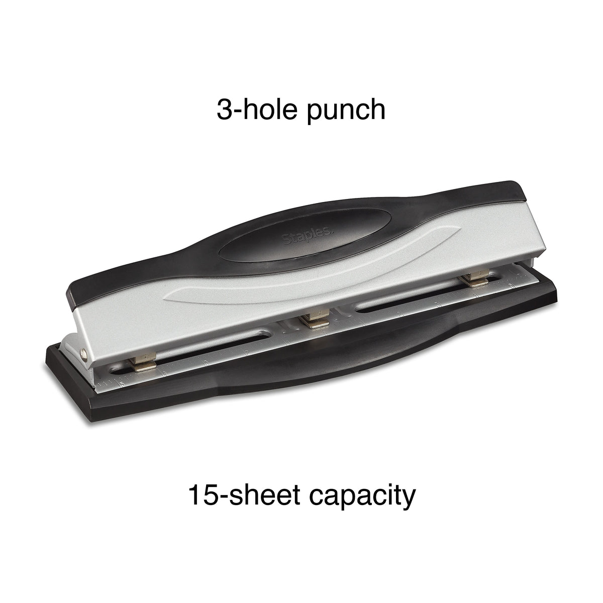 Staples 3-Hole Punch, 15 Sheet Capacity, Black/Silver