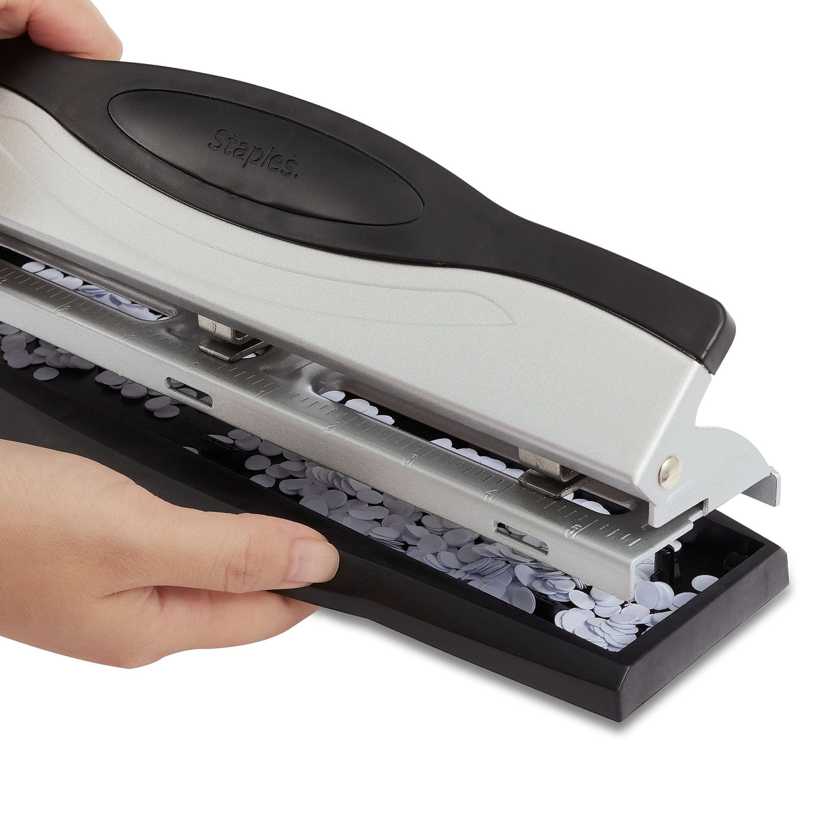 Staples 3-Hole Punch, 15 Sheet Capacity, Black/Silver