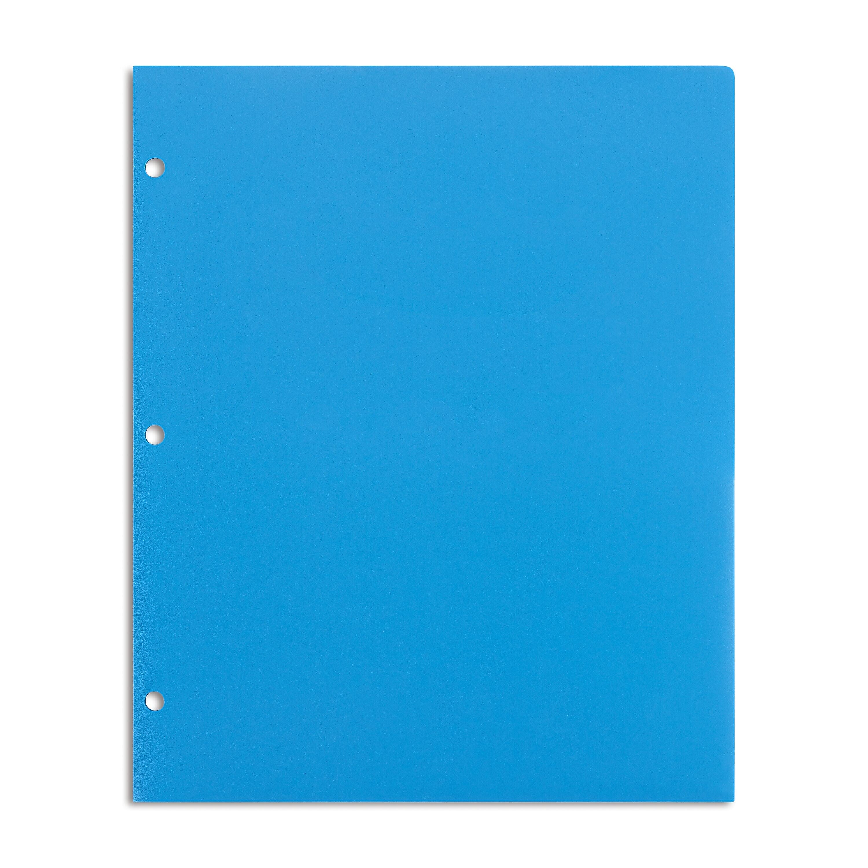 Staples 3-Hole Punched 2-Pocket Plastic Portfolio Folder, Blue