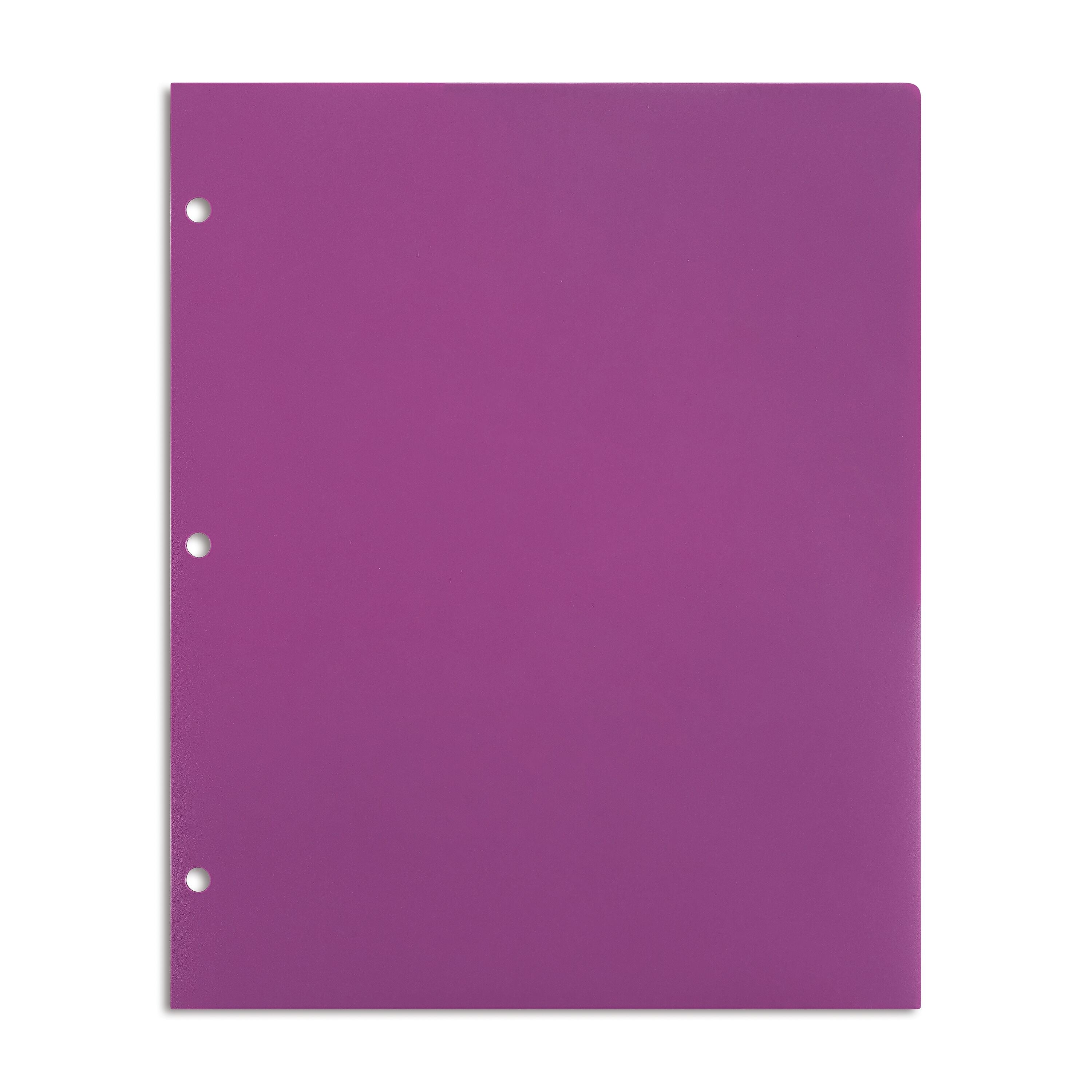 Staples 3-Hole Punched 2-Pocket Plastic Portfolio Folder, Purple