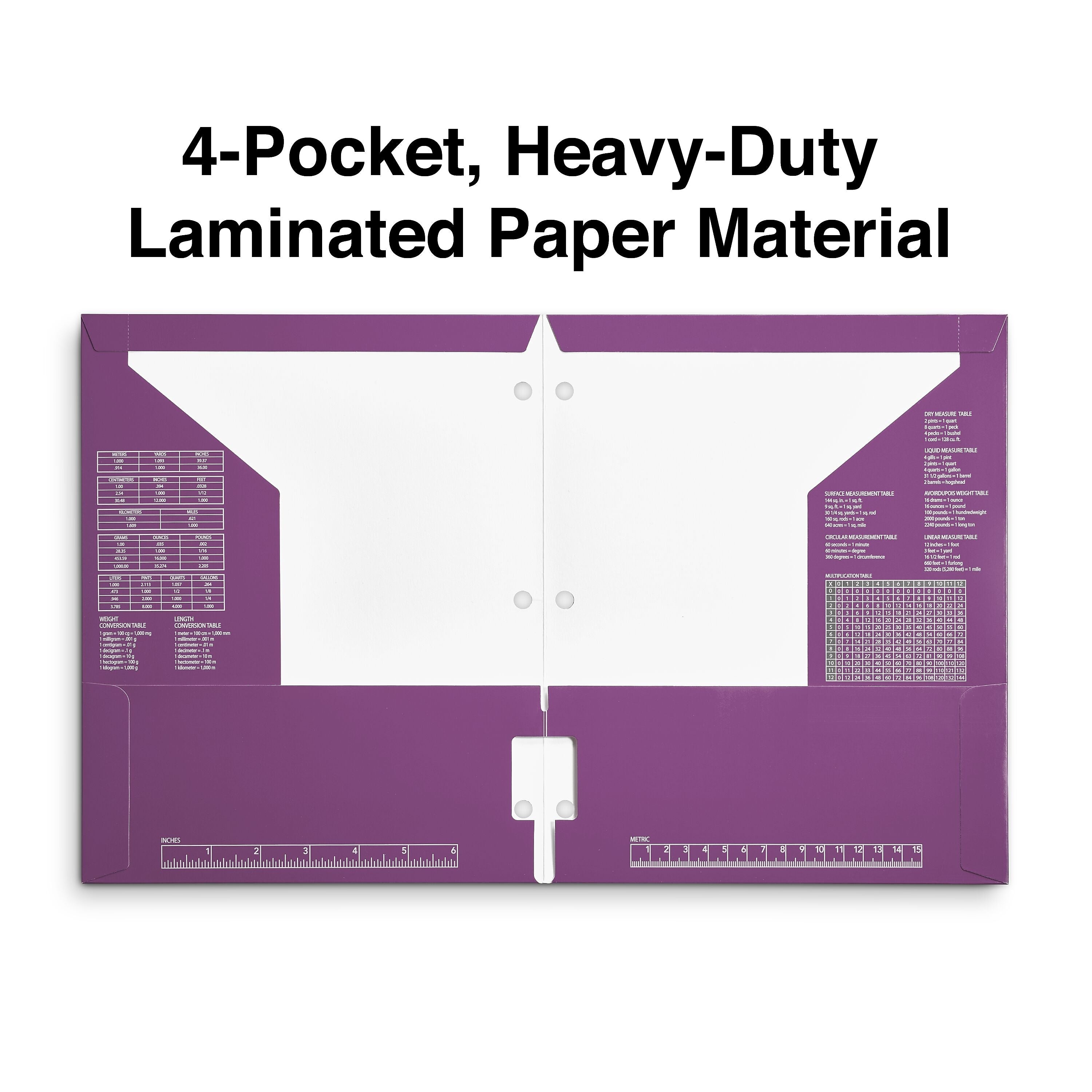 Staples 3-Hole Punched 4-Pocket Paper Folder, Purple