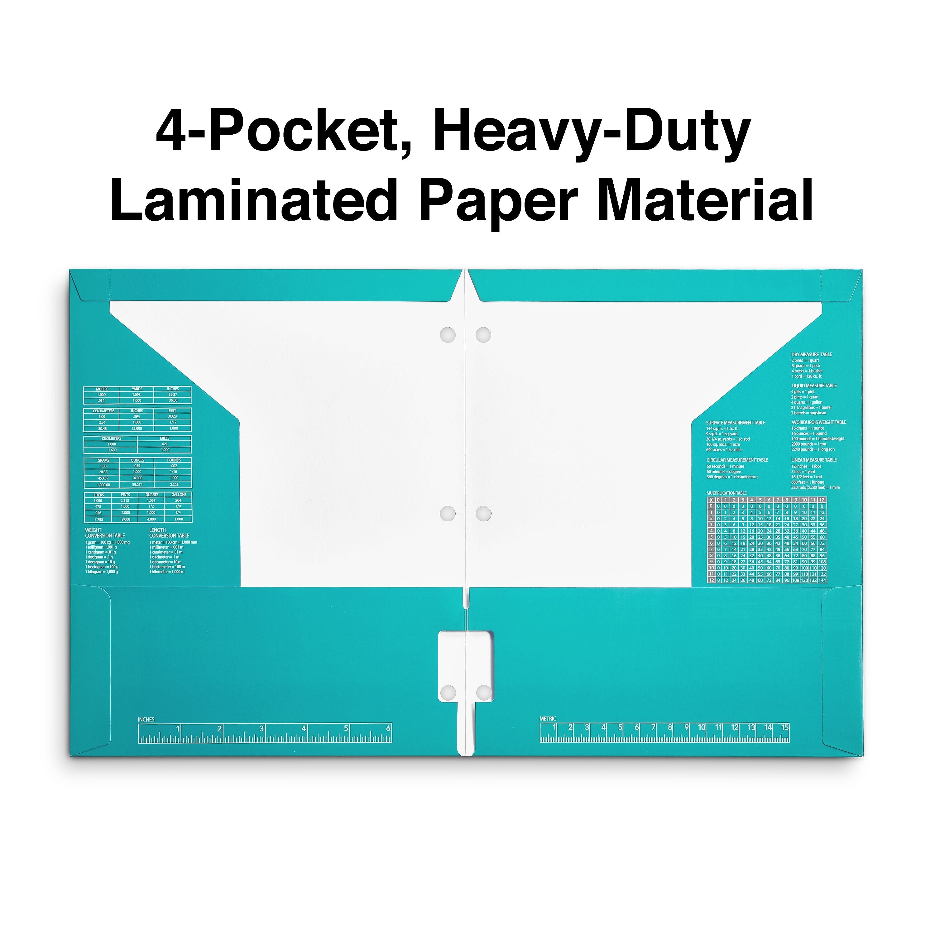 Staples 3-Hole Punched 4-Pocket Paper Folder, Teal