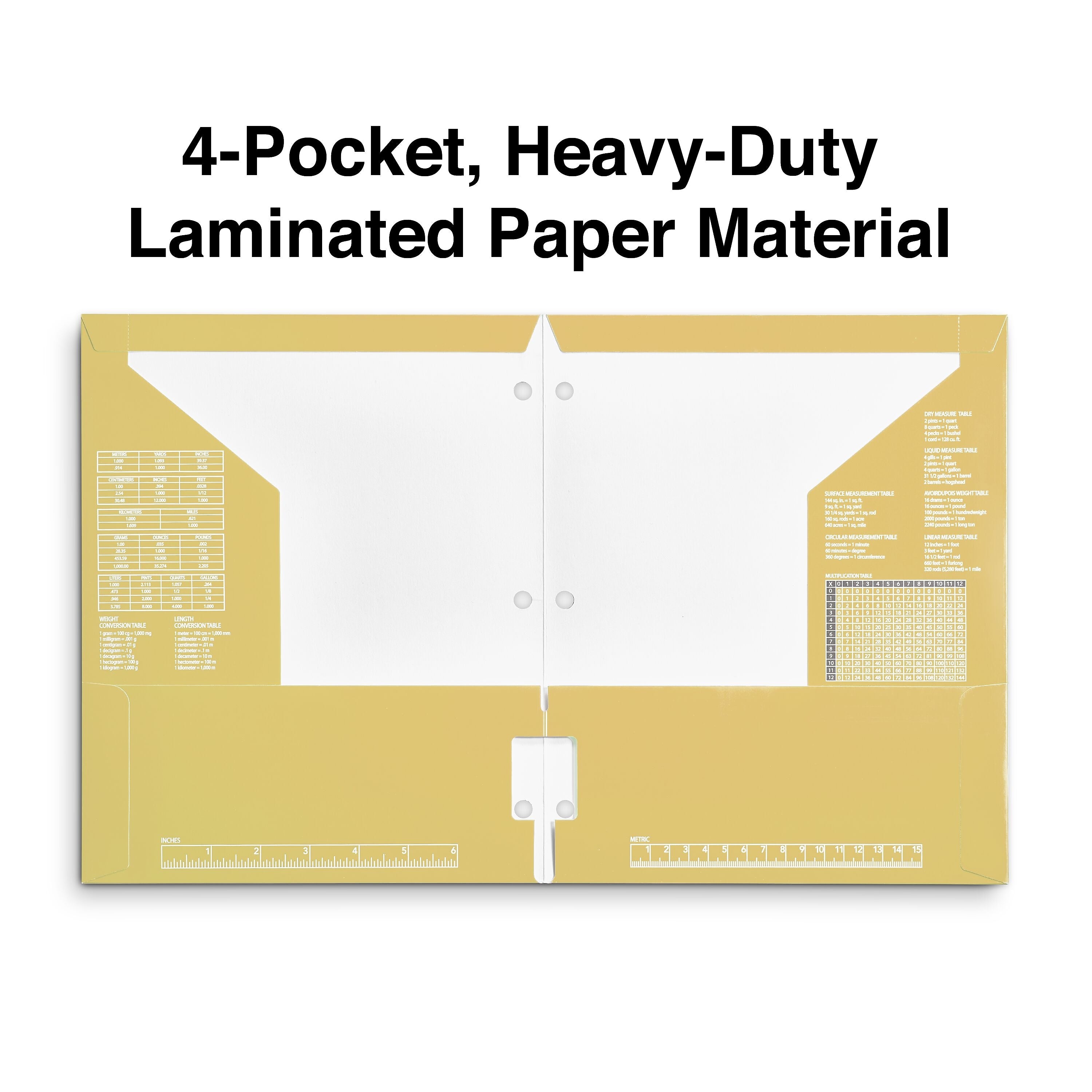 Staples 3-Hole Punched 4-Pocket Paper Folder, Yellow