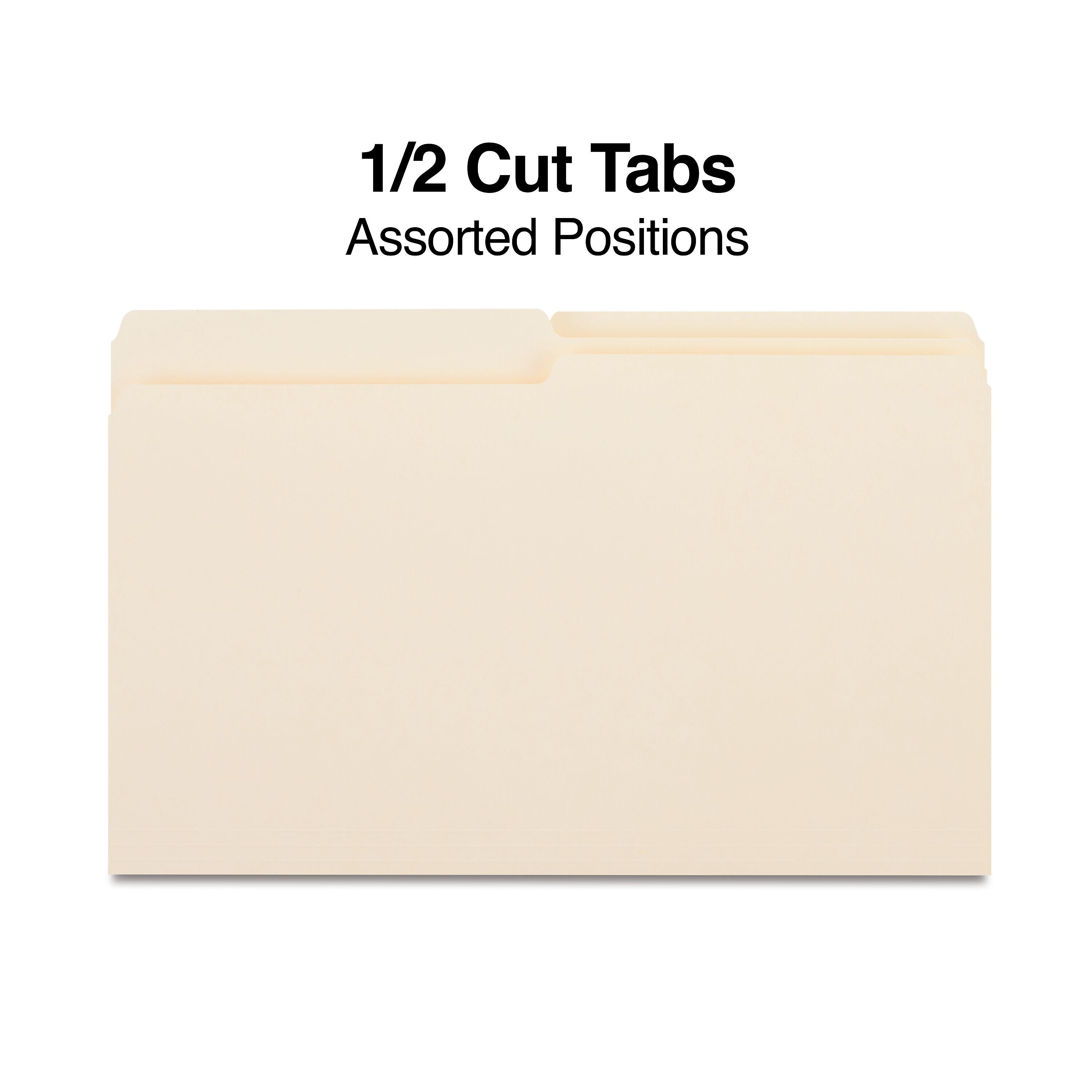 Staples 30% Recycled File Folders, 1/2 Cut Tab, Legal Size, Manila, 100/Box