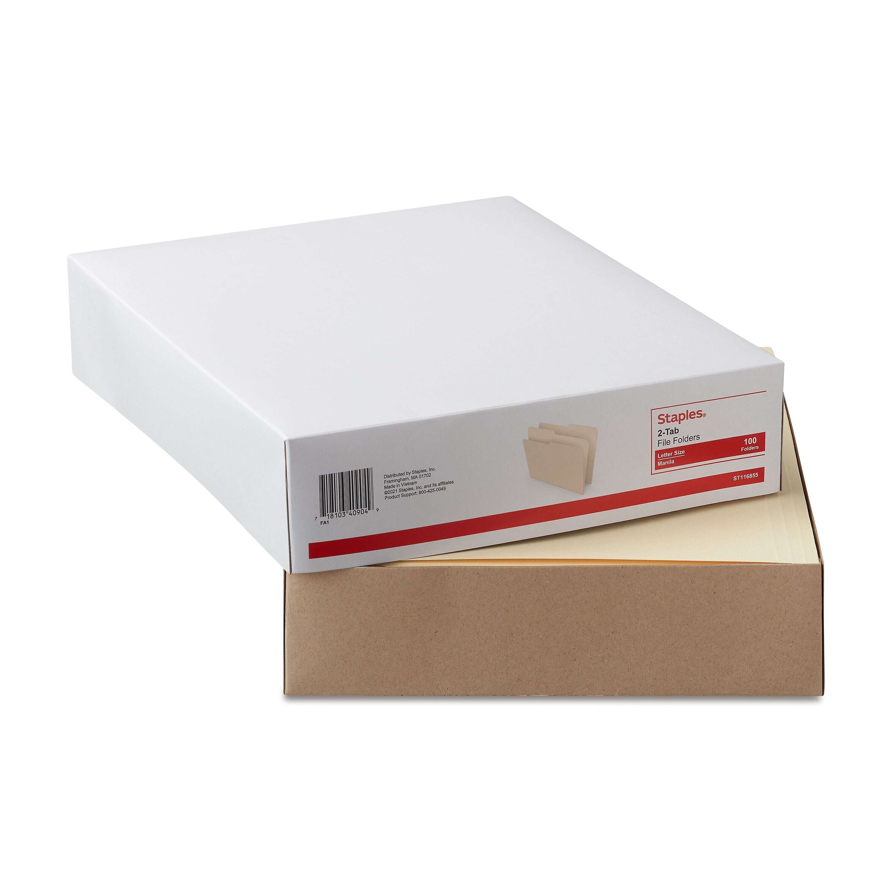 Staples 30% Recycled File Folders, 1/2 Cut Tab, Letter Size, Manila, 100/Box