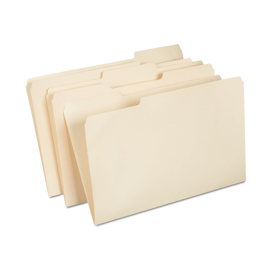 Staples® 30% Recycled File Folders, 1/3-Cut Tab, Legal, Manilla, 100/Box