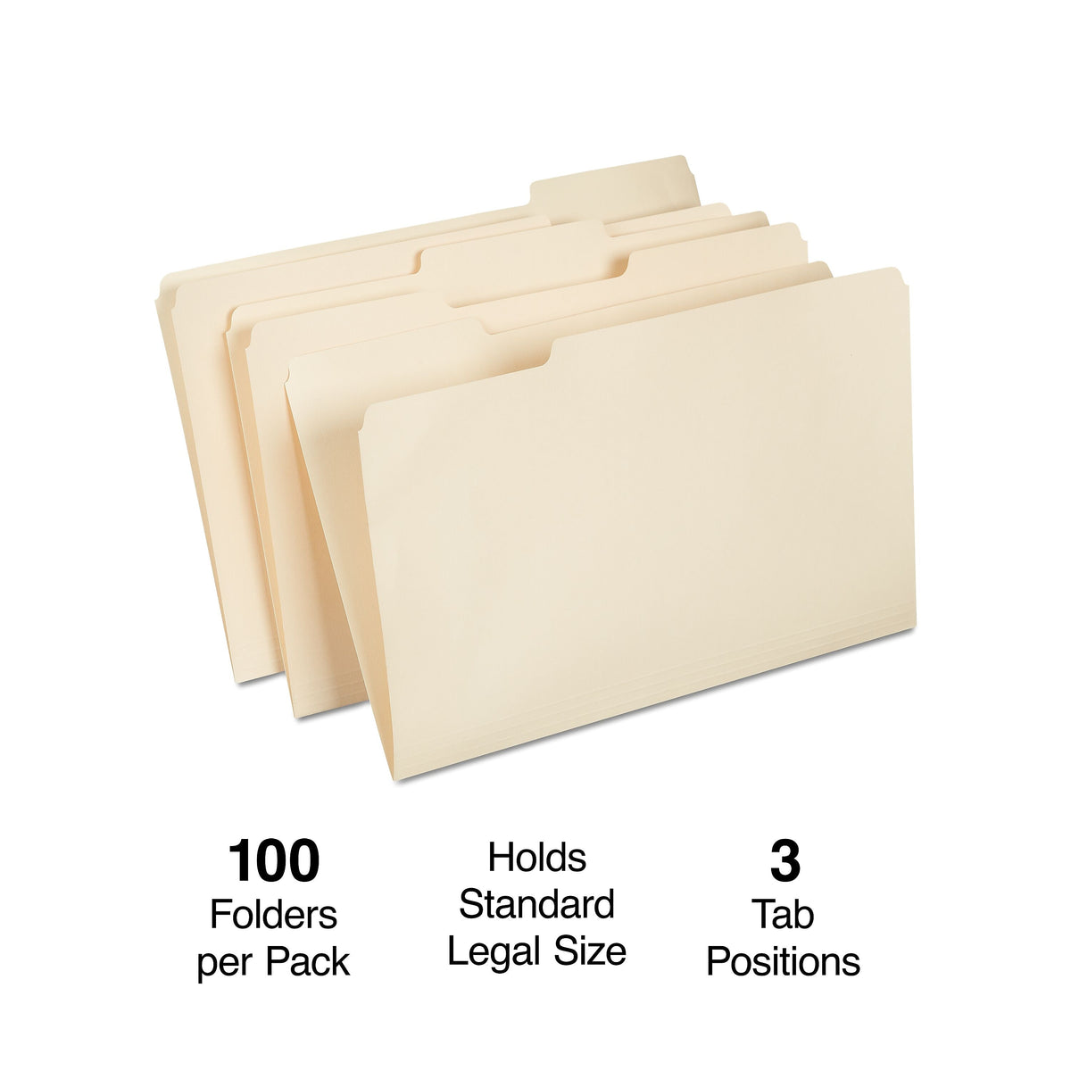 Staples® 30% Recycled File Folders, 1/3-Cut Tab, Legal, Manilla, 100/Box