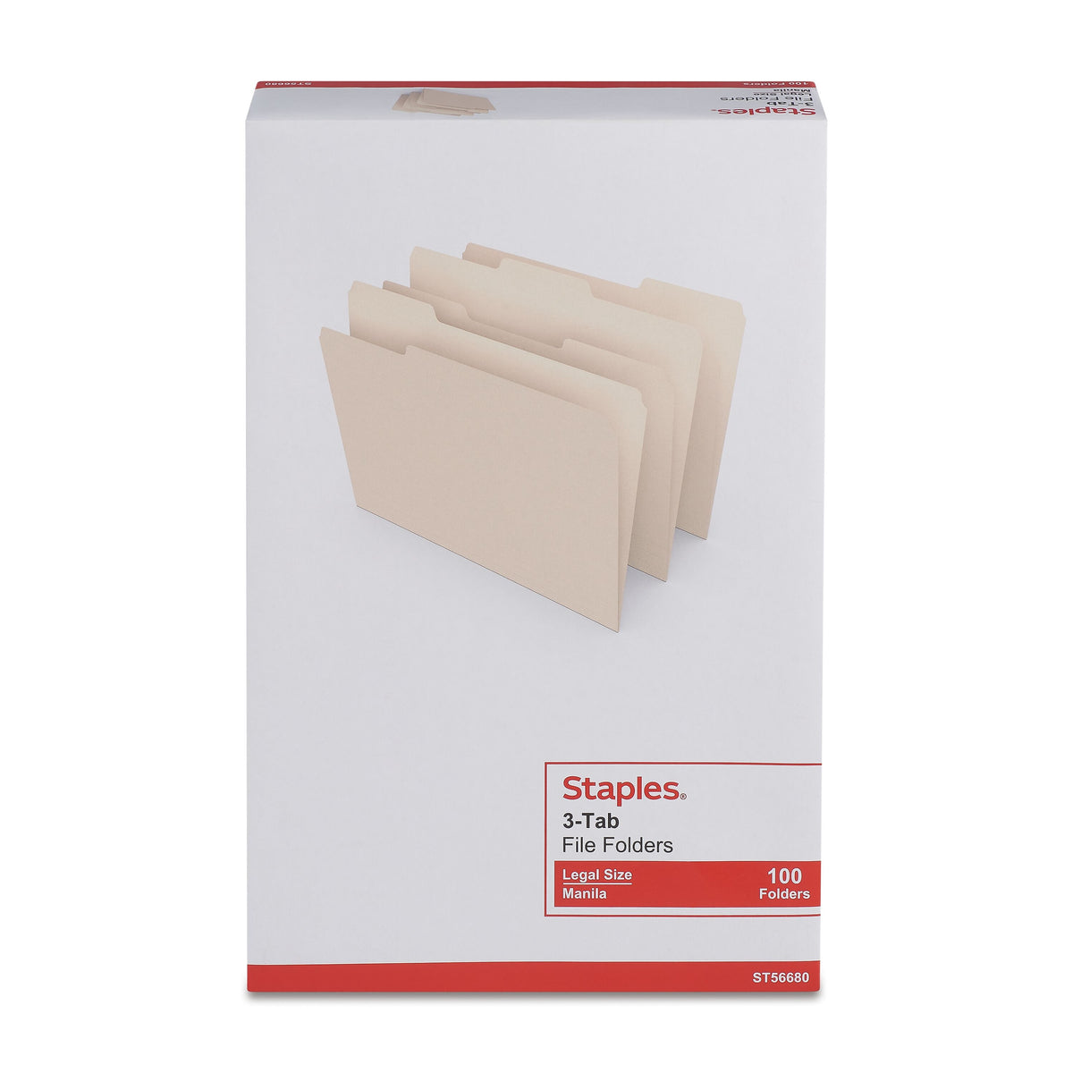 Staples® 30% Recycled File Folders, 1/3-Cut Tab, Legal, Manilla, 100/Box