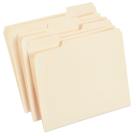 Staples 30% Recycled File Folders, 1/3-Cut Tab, Letter Size, Manila, 100/Box