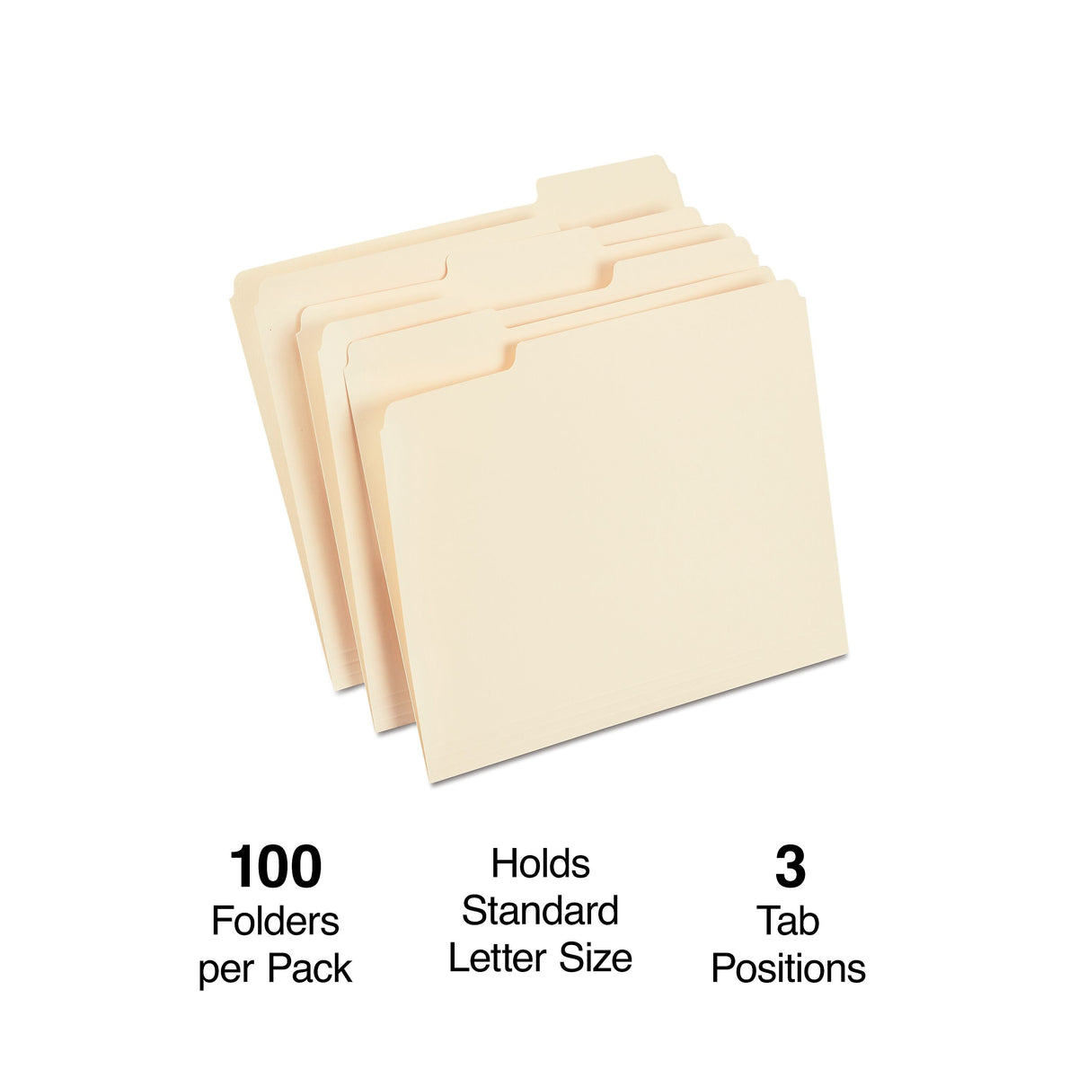 Staples 30% Recycled File Folders, 1/3-Cut Tab, Letter Size, Manila, 100/Box