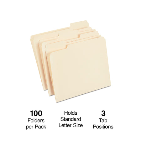 Staples 30% Recycled File Folders, 1/3-Cut Tab, Letter Size, Manila, 100/Box