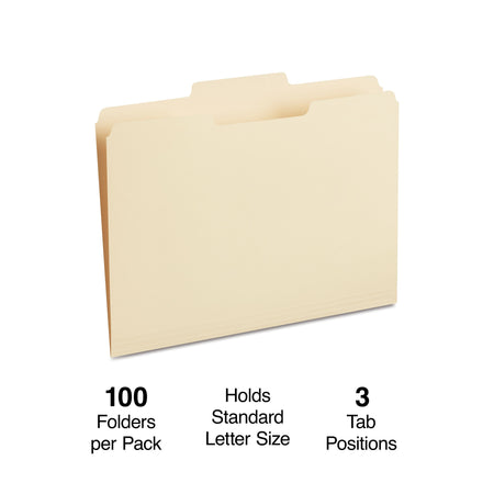 Staples 30% Recycled File Folders, 1/3-Cut Tab, Letter Size, Manila, 100/Box