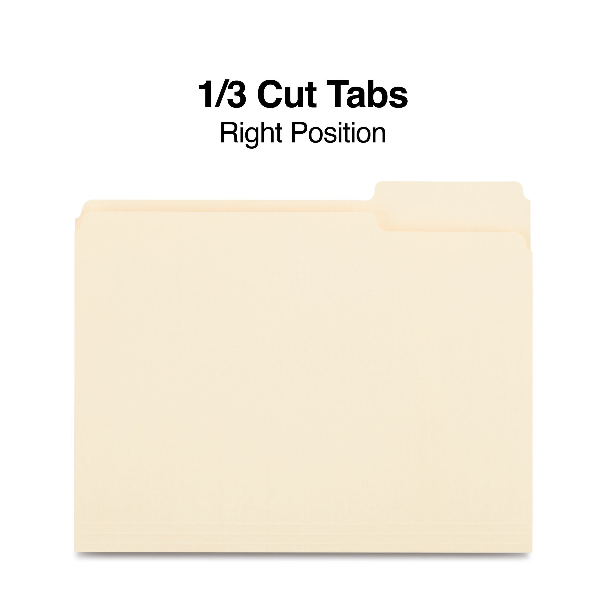 Staples® 30% Recycled File Folders, 1/3-Cut Tab, Letter Size, Manila, 100/Box