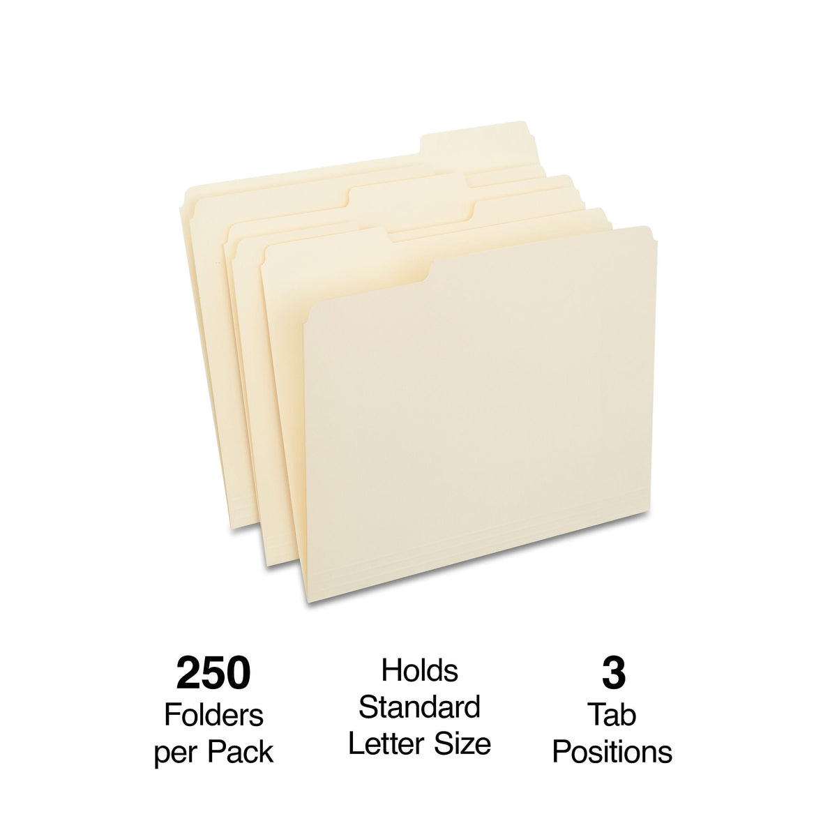 Staples® 30% Recycled File Folders, 1/3-Cut Tab, Letter Size, Manila, 250/Box