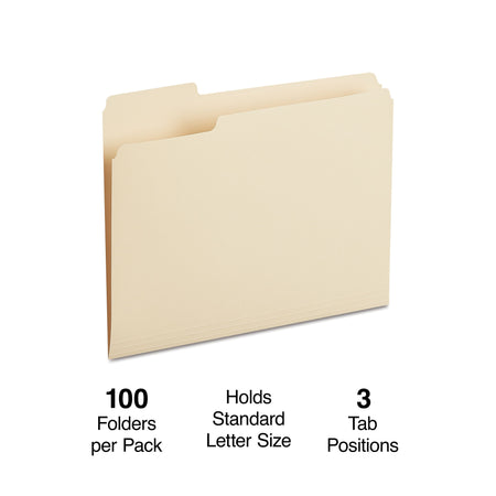 Staples® 30% Recycled File Folders, 1/3-Cut Tab, Letter Size, Manilla, 100/Box