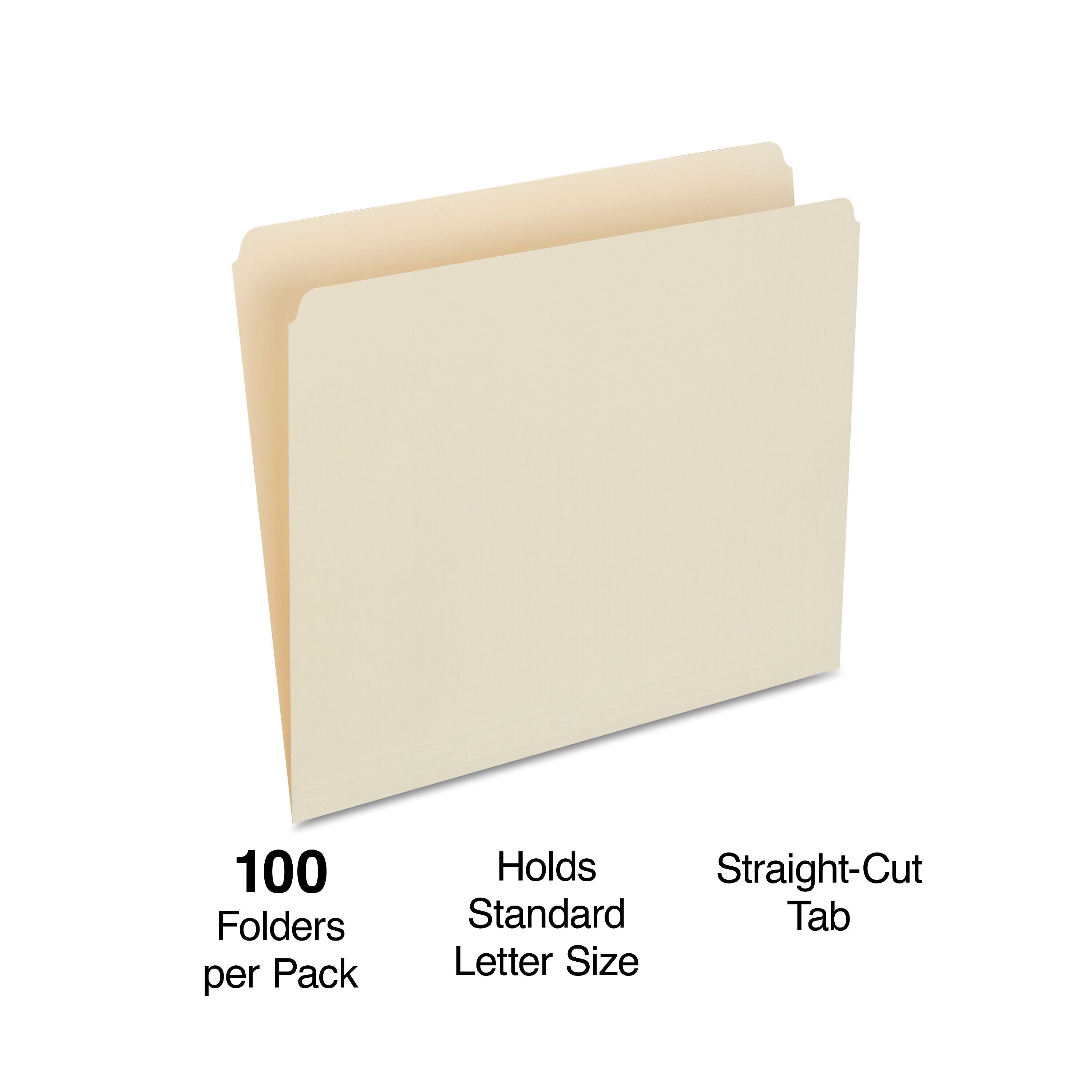 Staples 30% Recycled File Folders, Single Tab, Letter Size, Manila, 100/Box