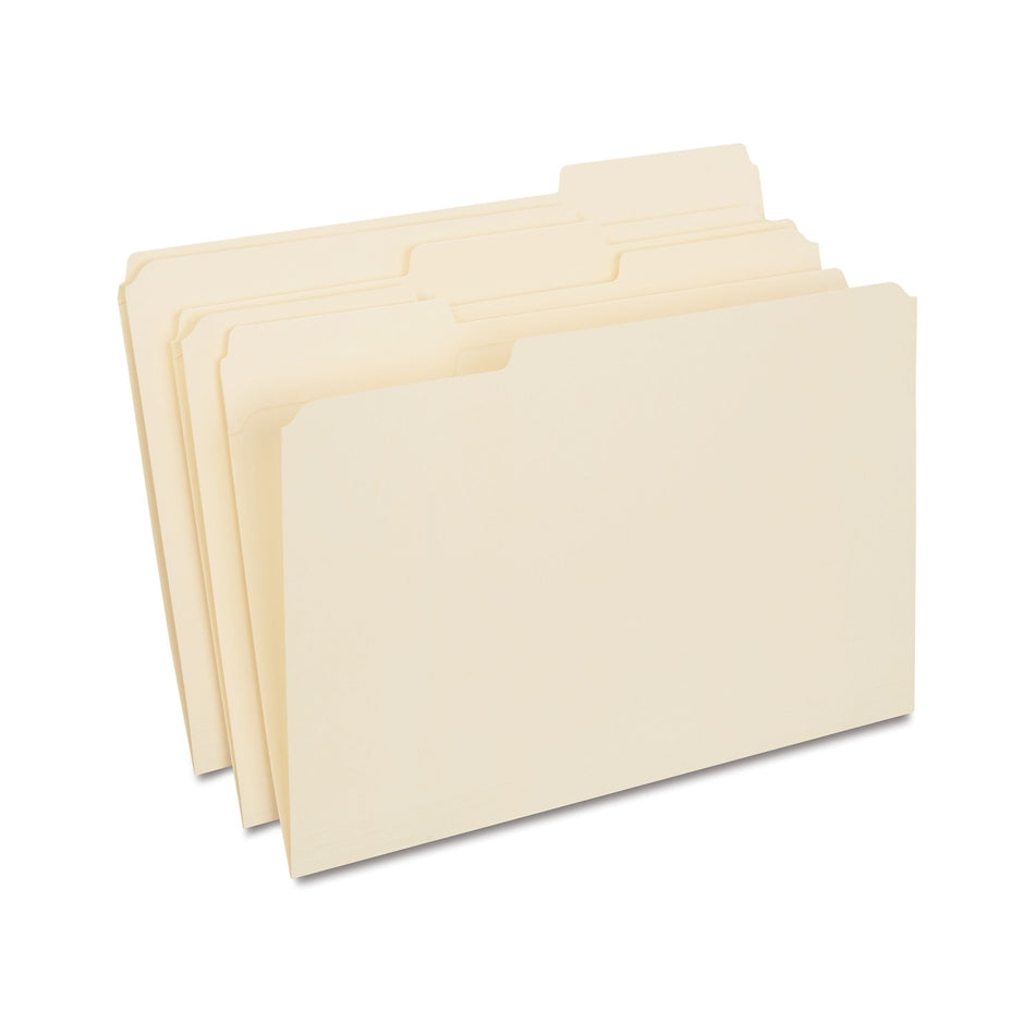 Staples 30% Recycled Reinforced File Folder, 1/3-Cut Tab, Legal Size, Manila, 100/Box