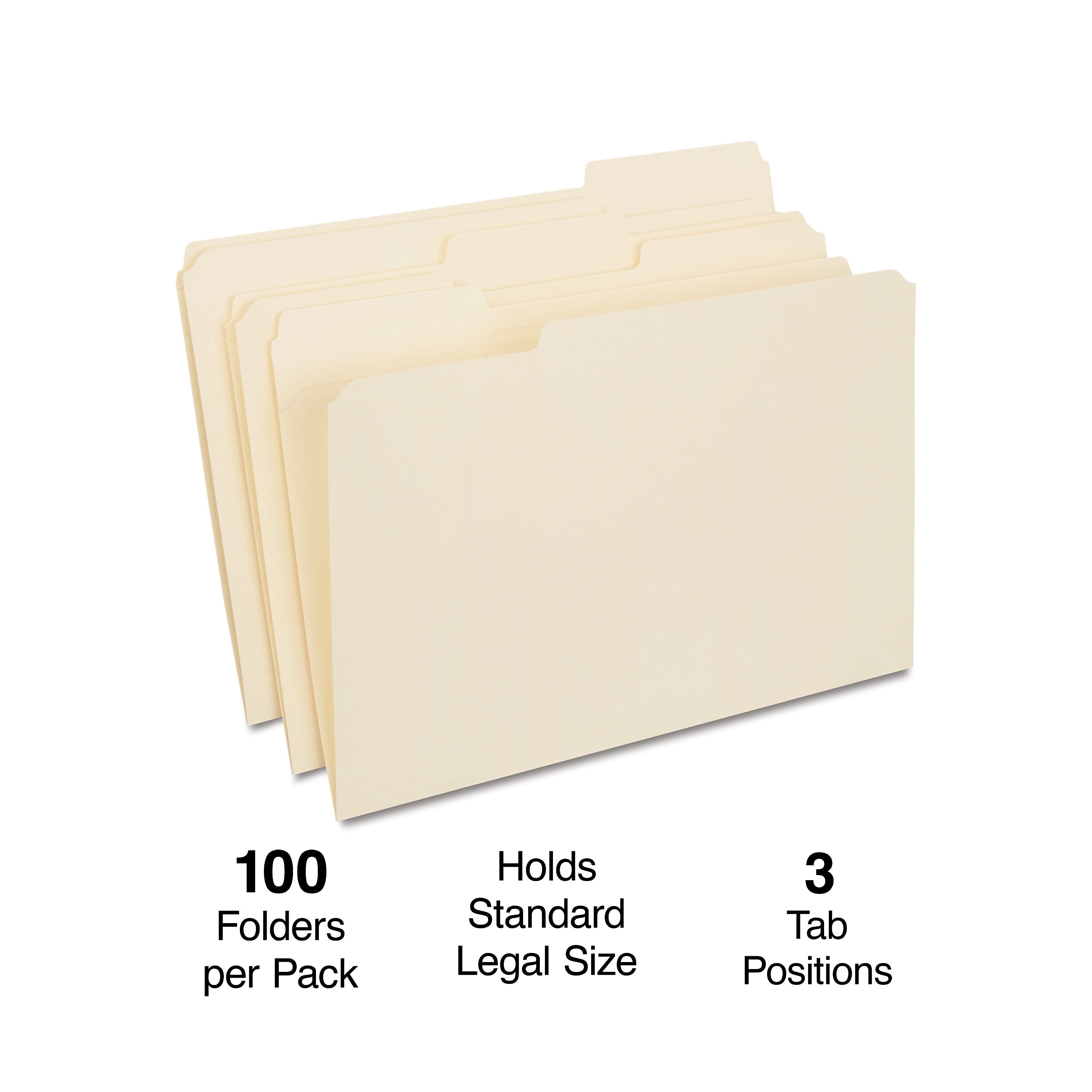 Staples 30% Recycled Reinforced File Folder, 1/3-Cut Tab, Legal Size, Manila, 100/Box