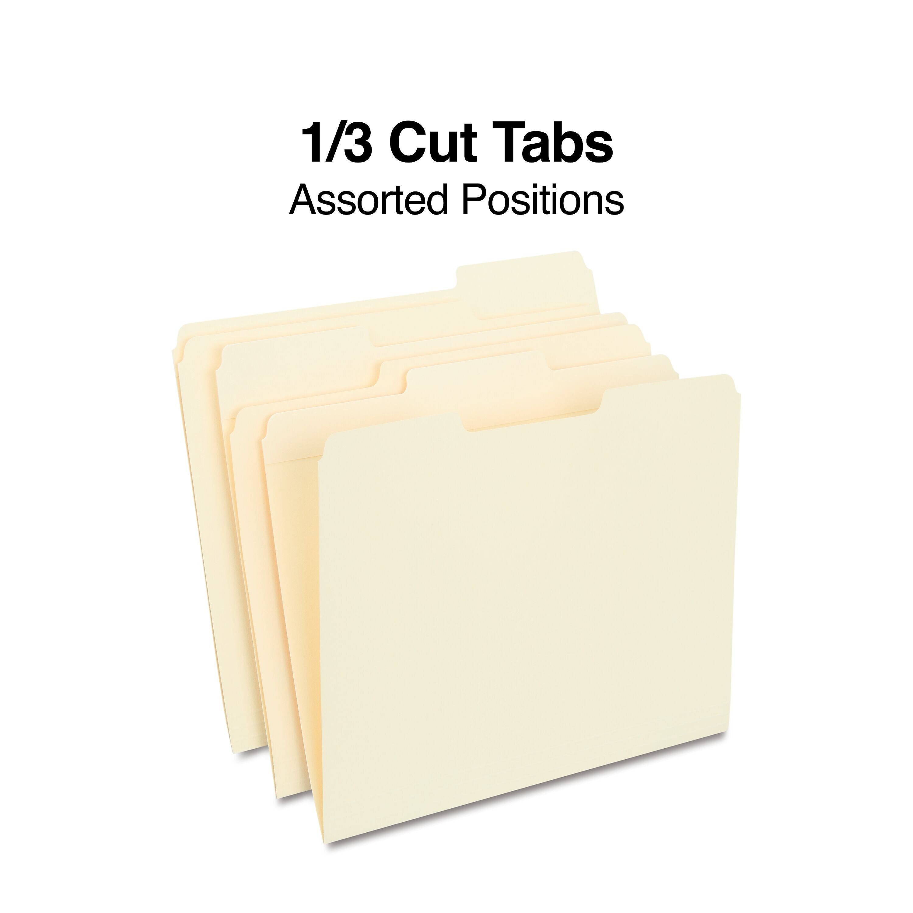 Staples 30% Recycled Reinforced File Folders, 1/3-Cut Tab, Letter Size, Manila, 100/Box