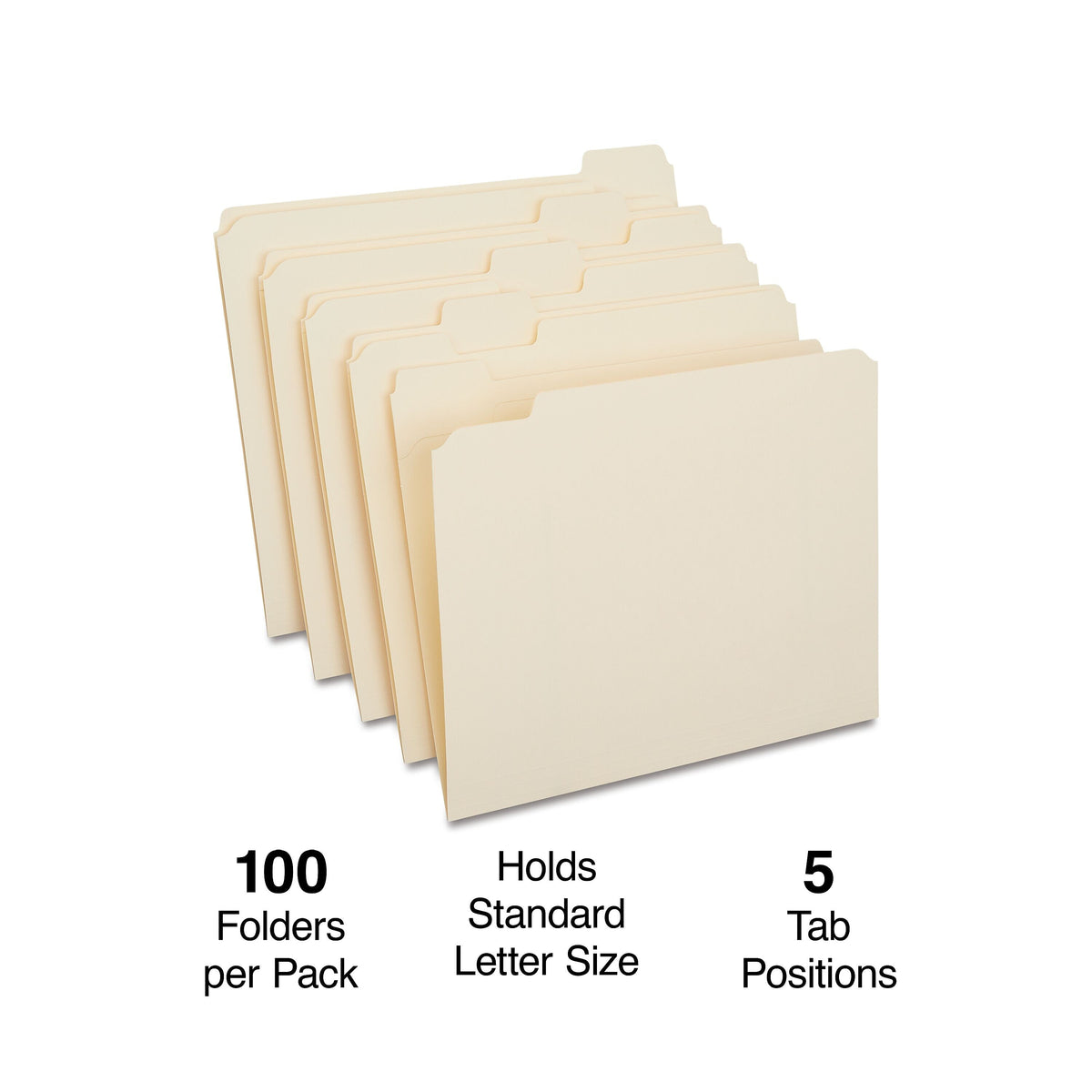 Staples 30% Recycled Reinforced File Folders, 1/5-Cut Tab, Letter Size, 100/Box