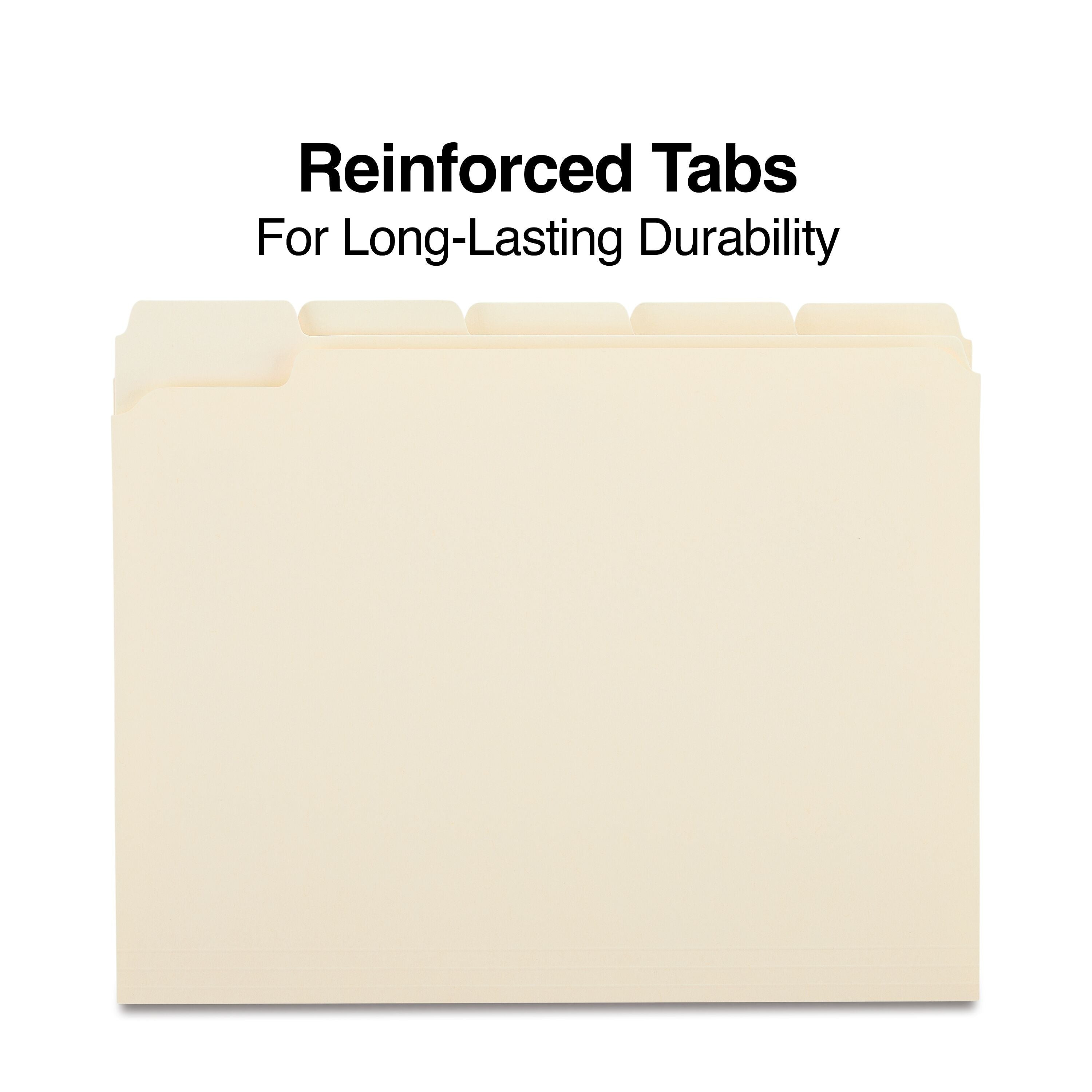 Staples 30% Recycled Reinforced File Folders, 1/5-Cut Tab, Letter Size, 100/Box