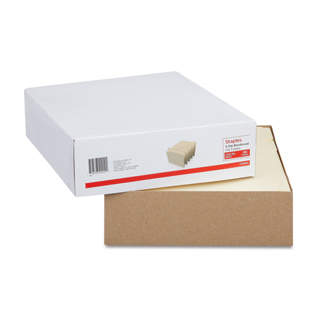 Staples 30% Recycled Reinforced File Folders, 1/5-Cut Tab, Letter Size, 100/Box