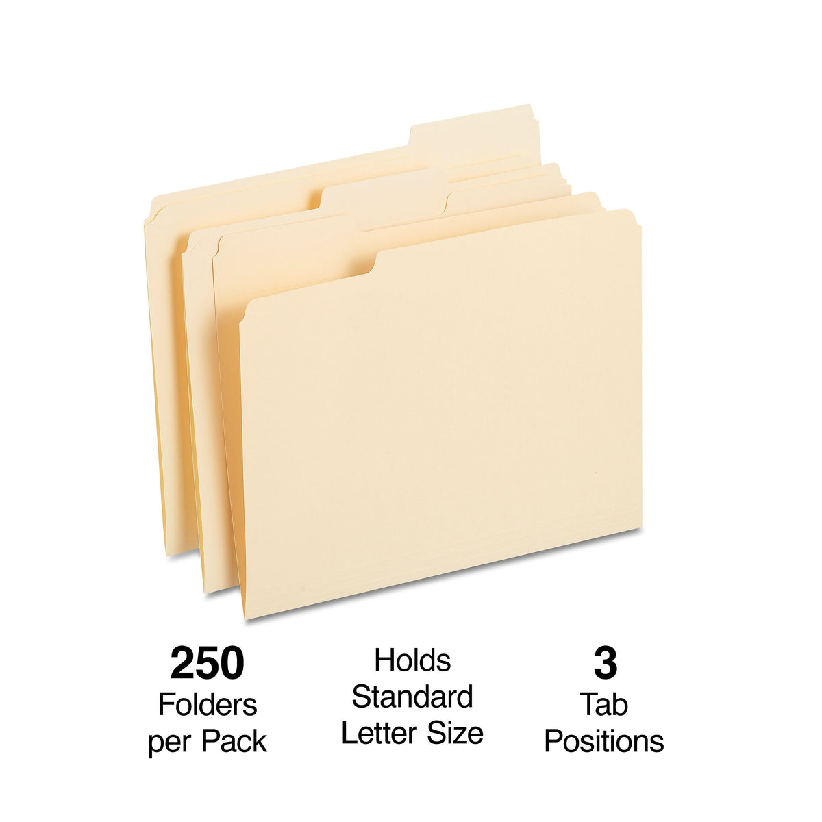 Staples® 30% Recycled Reinforced File Folders,1/3-Cut Tab, Letter Size, Manila, 250/Box