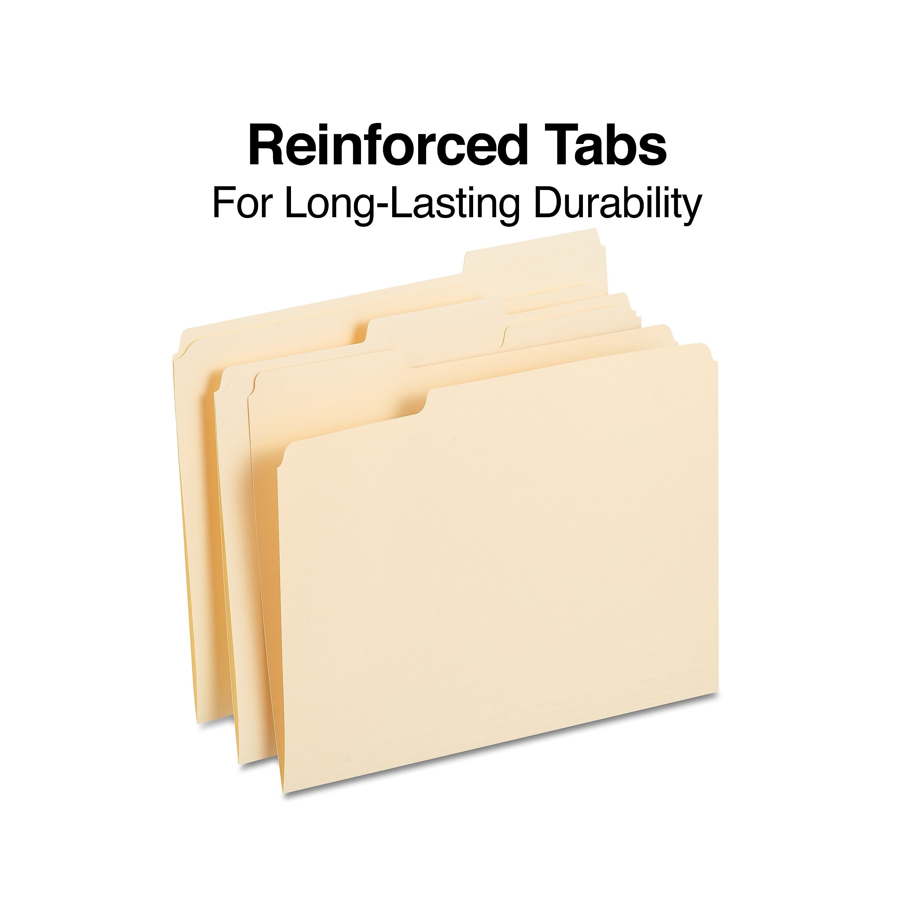 Staples 30% Recycled Reinforced File Folders,1/3-Cut Tab, Letter Size, Manila, 250/Box