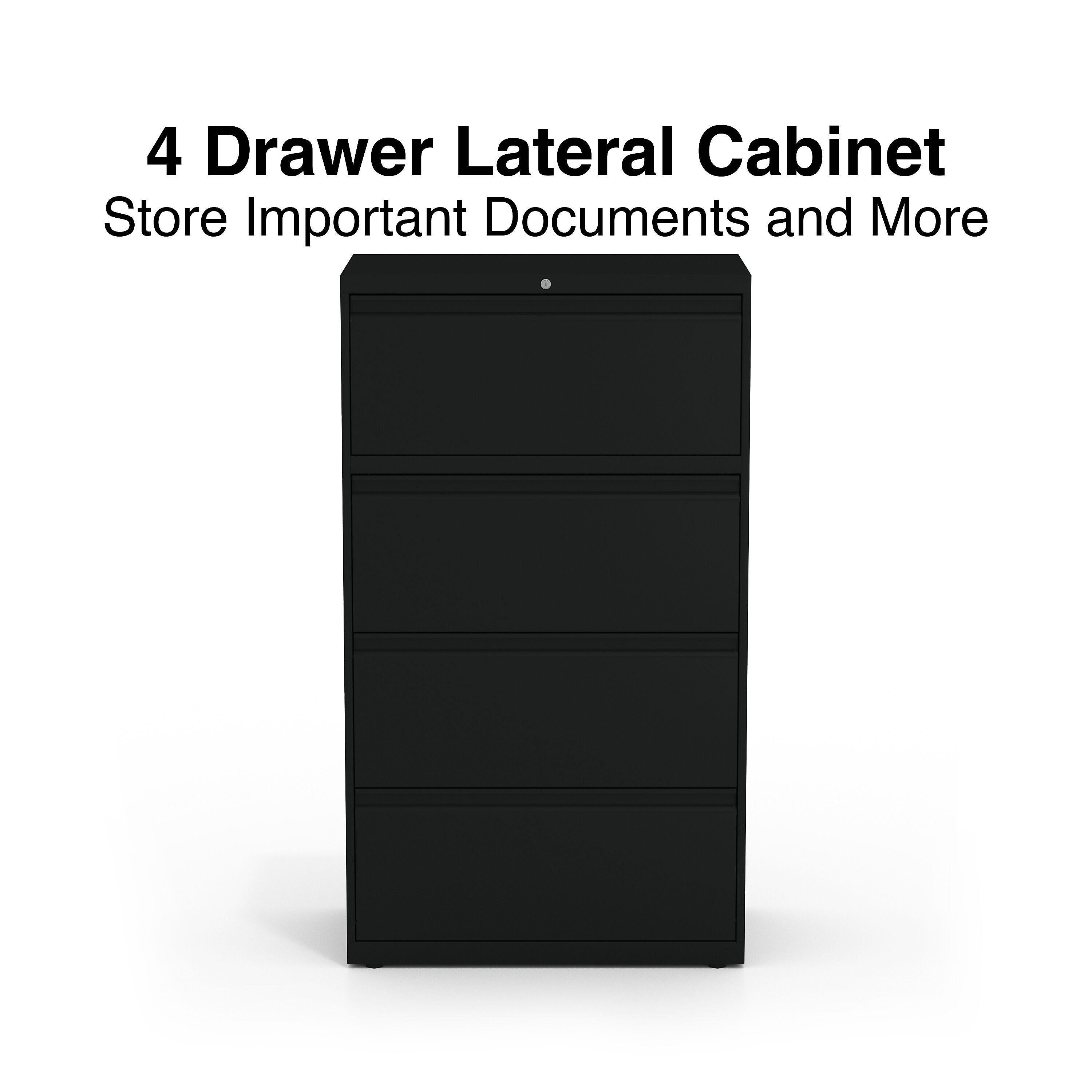 Staples 30" Wide Lateral File Cabinet, 4-Drawer, Assembled, Black, Letter/Legal