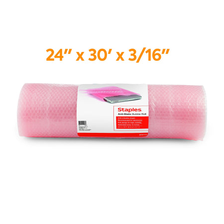 Staples 3/16" Anti-Static Bubble Roll, 24" x 30', AF23Pink