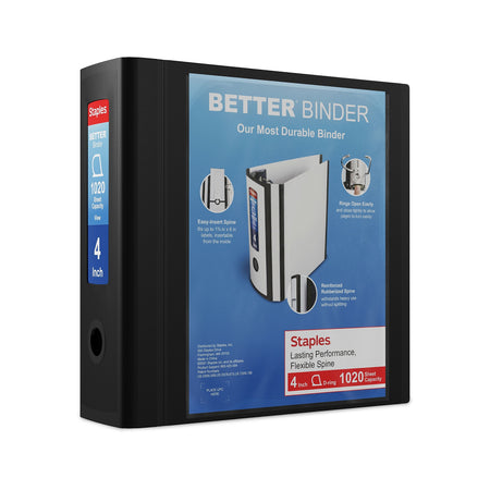 Staples 4" 3-Ring Better Binder, D-Ring, Black