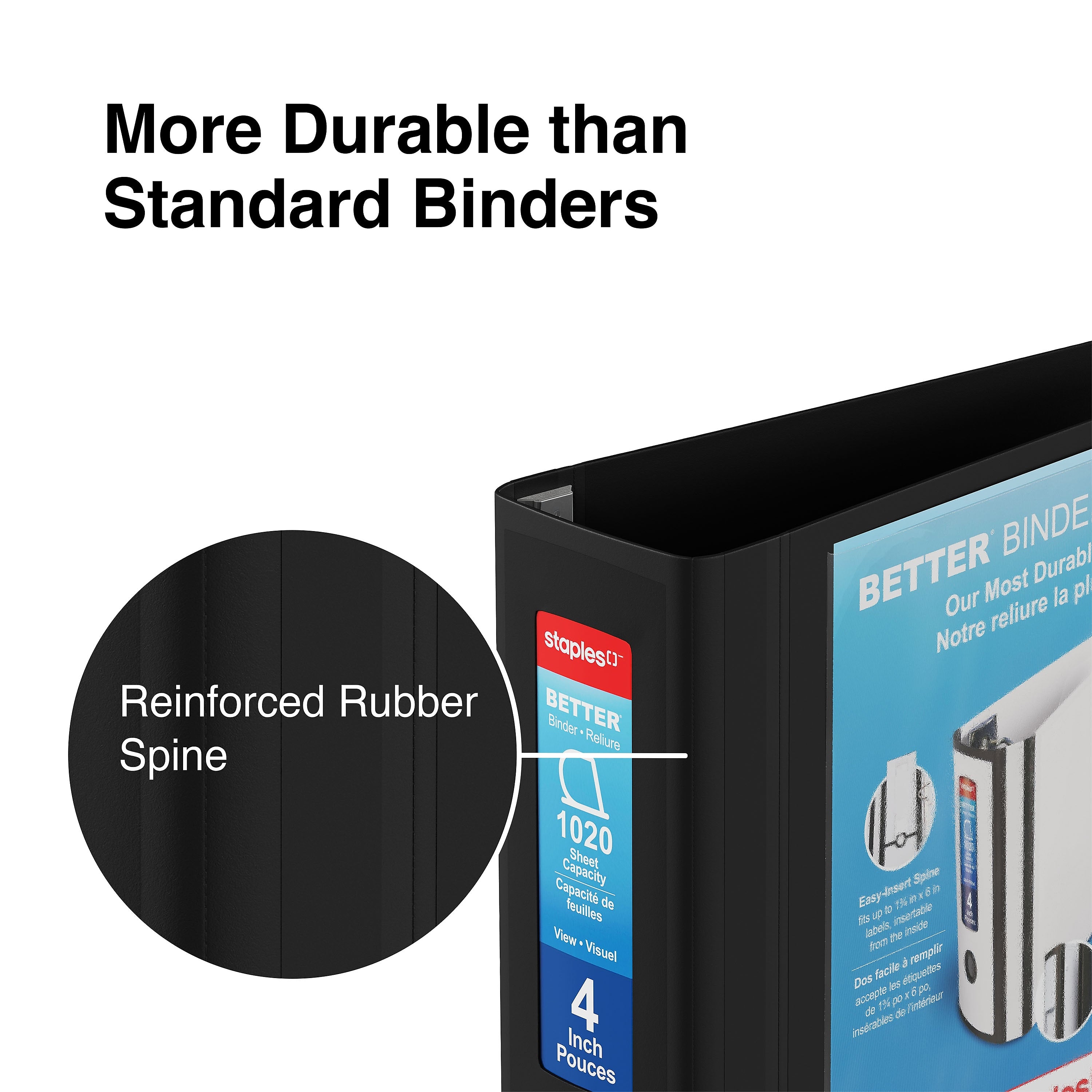 Staples 4" 3-Ring Better Binder, D-Ring, Black