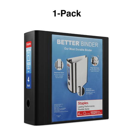 Staples 4" 3-Ring Better Binder, D-Ring, Black