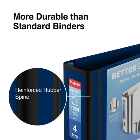 Staples 4" 3-Ring Better Binder, D-Ring, Navy Blue