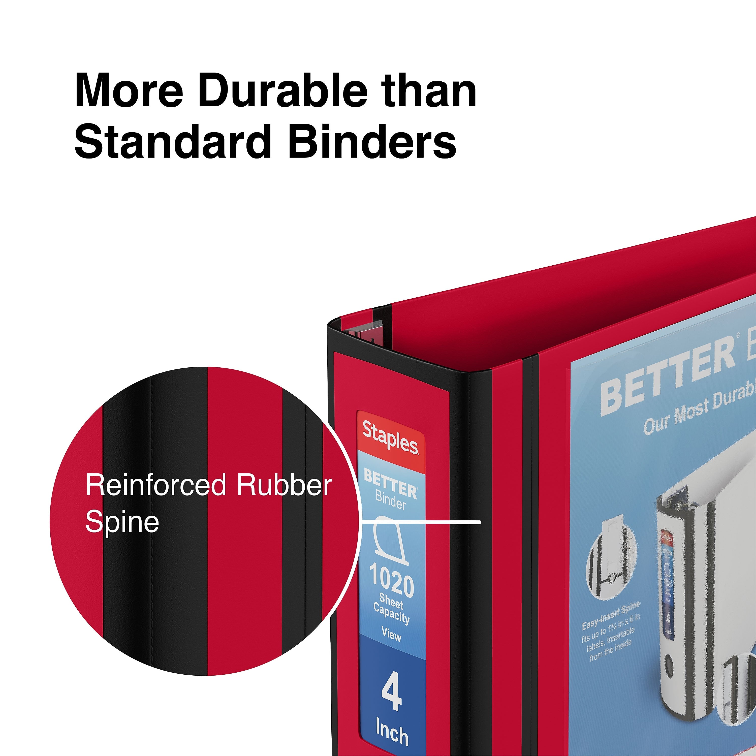 Staples 4" 3-Ring Better Binder, D-Ring, Red