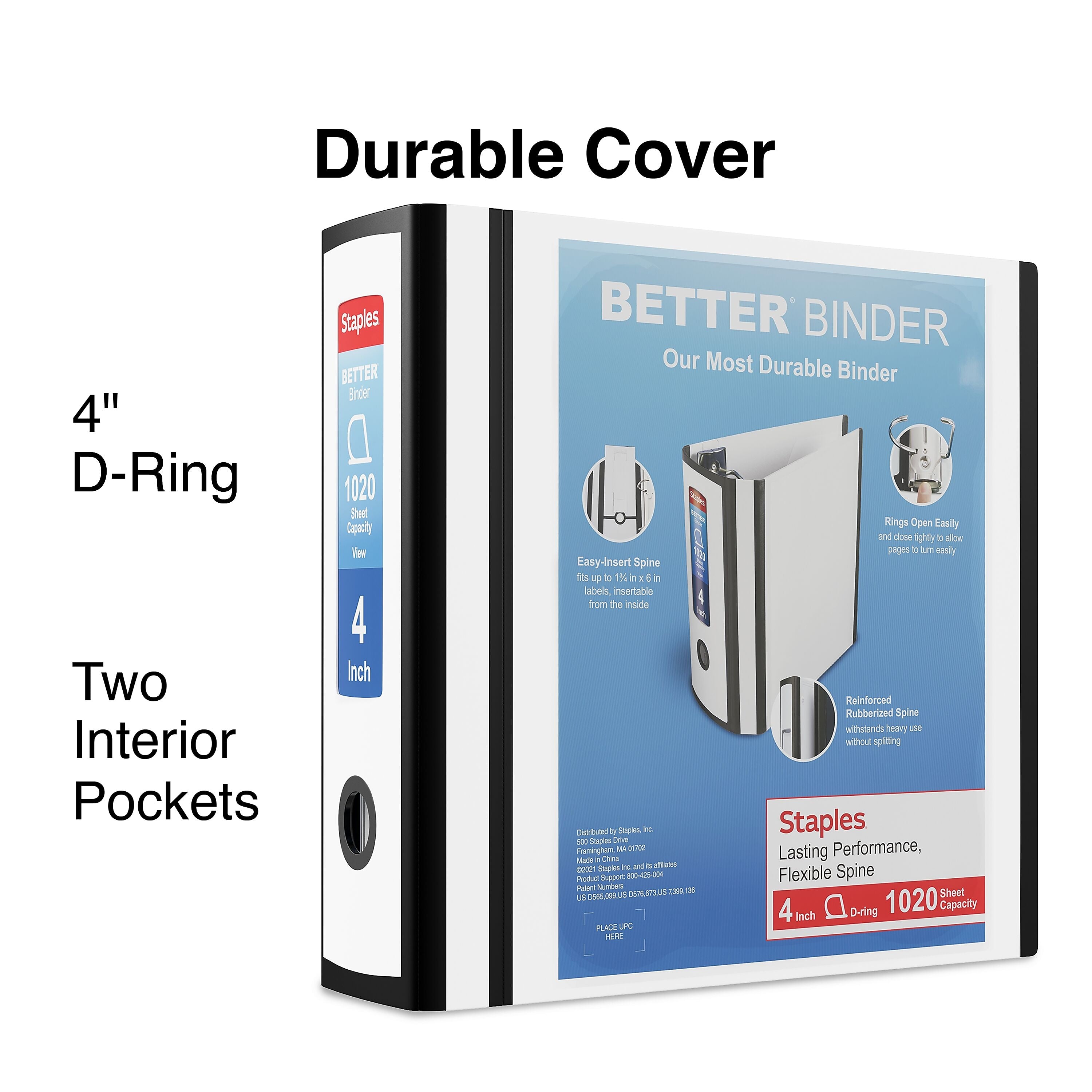 Staples 4" 3-Ring Better Binder, D-Ring, White