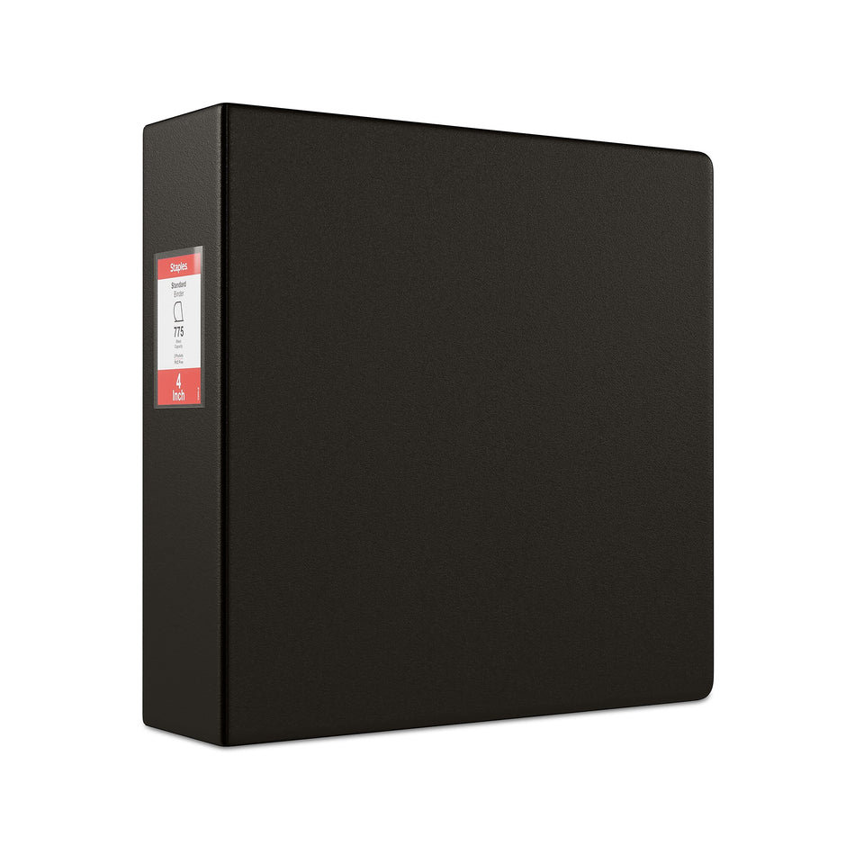 Staples 4" 3-Ring Non-View Binder, D-Ring, Black