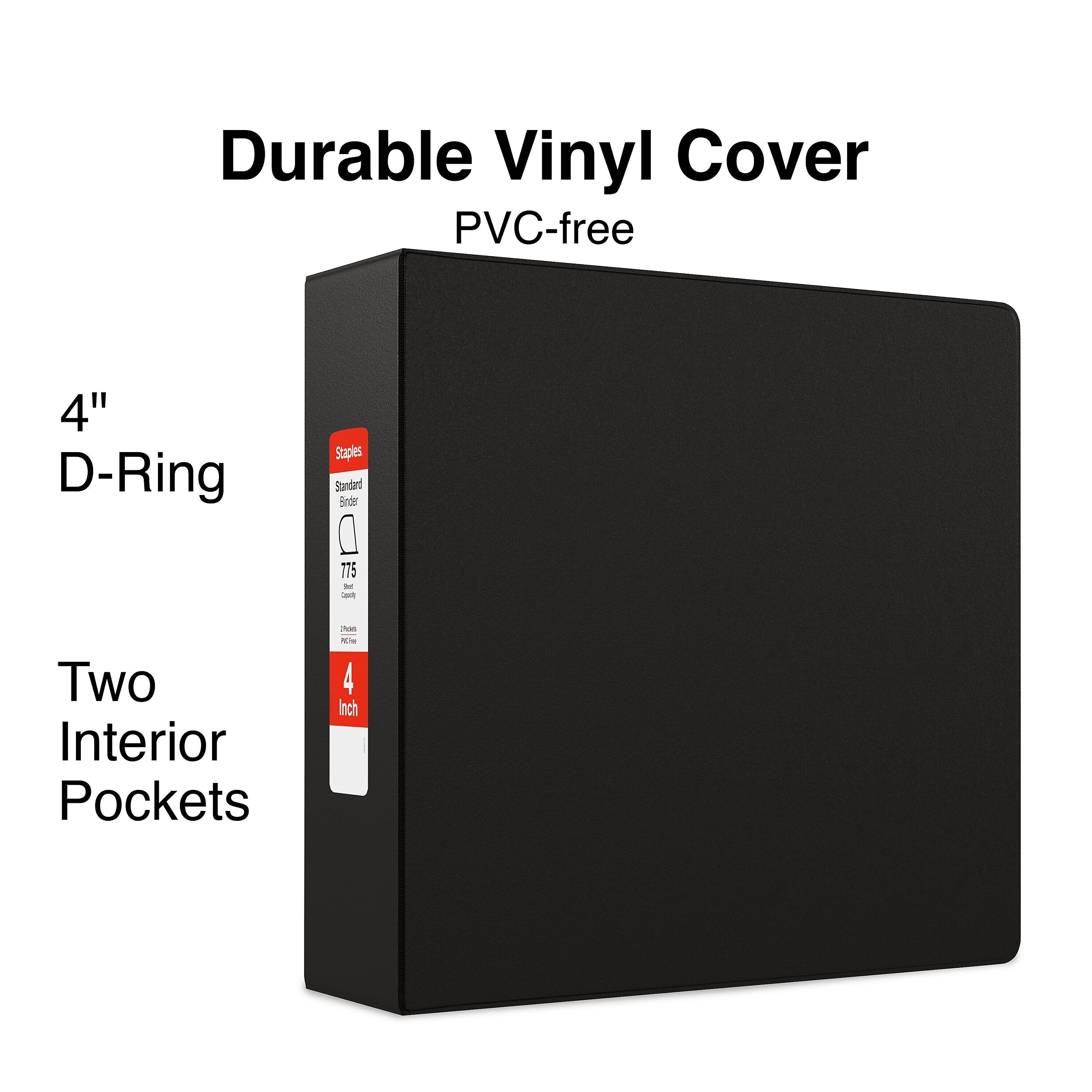 Staples 4" 3-Ring Non-View Binder, D-Ring, Black