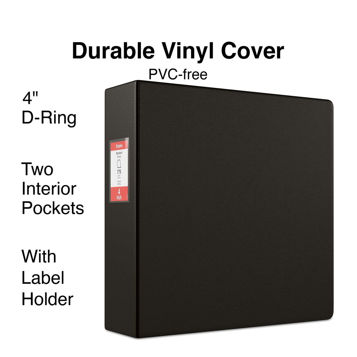 Staples 4" 3-Ring Non-View Binder, D-Ring, Black