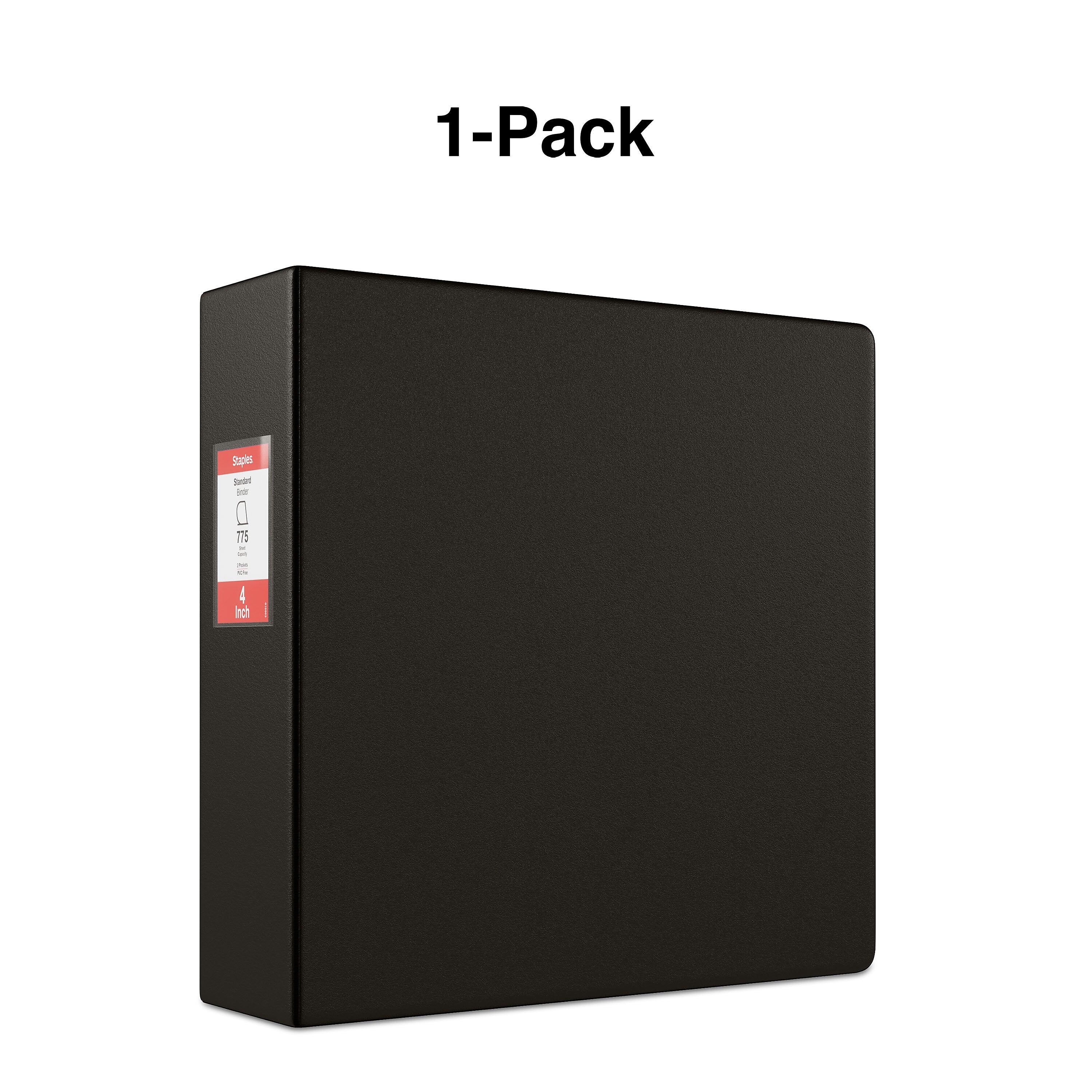 Staples 4" 3-Ring Non-View Binder, D-Ring, Black