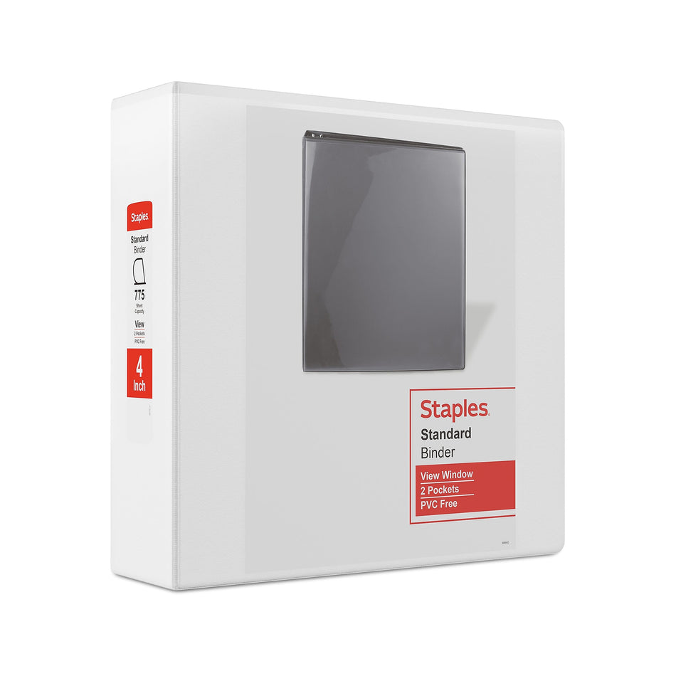 Staples 4" 3-Ring View Binder, D-Ring, White