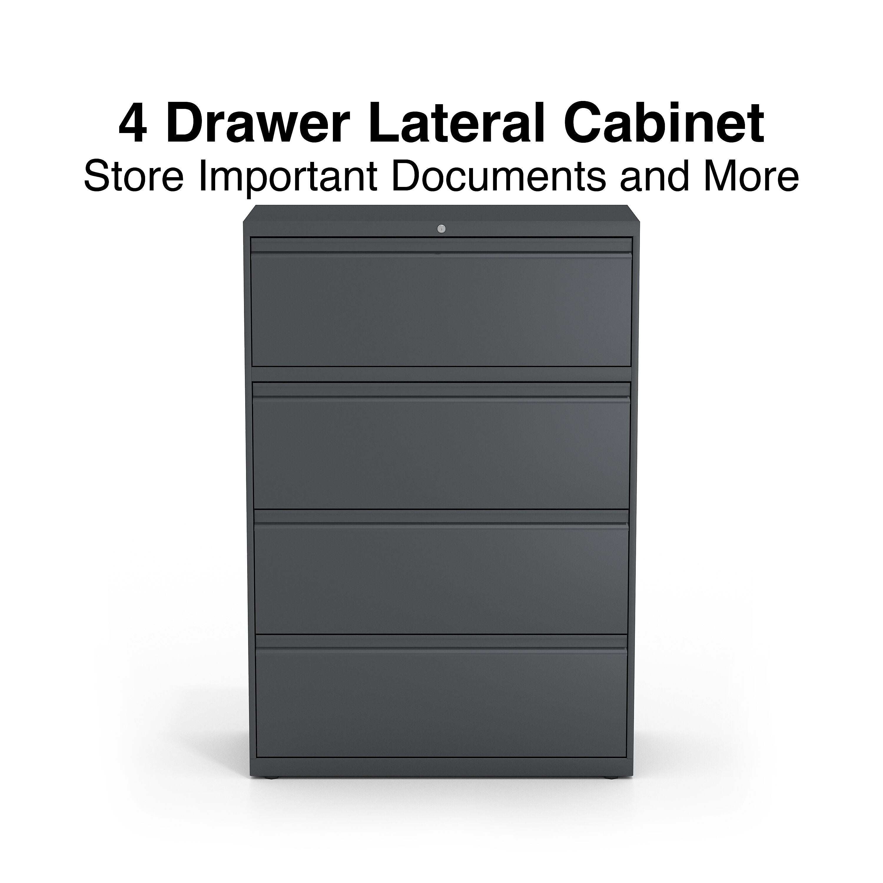 Staples 4-Drawer Lateral File Cabinet, Locking, Letter/Legal, Charcoal, 36