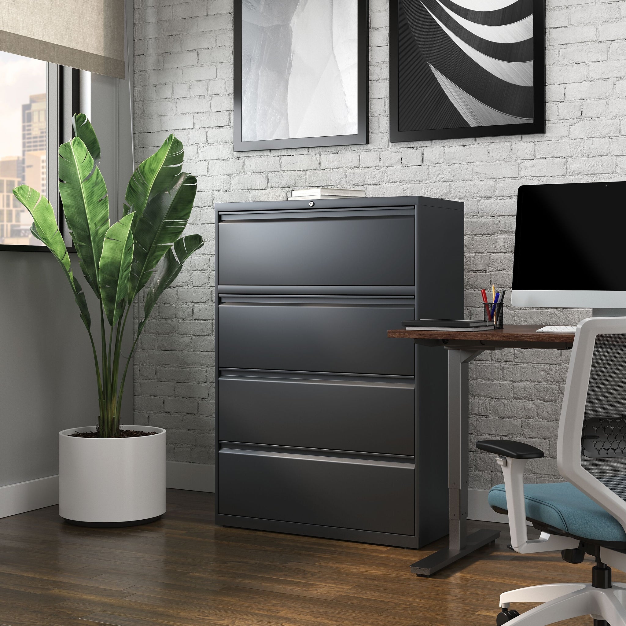 Staples 4-Drawer Lateral File Cabinet, Locking, Letter/Legal, Charcoal, 36